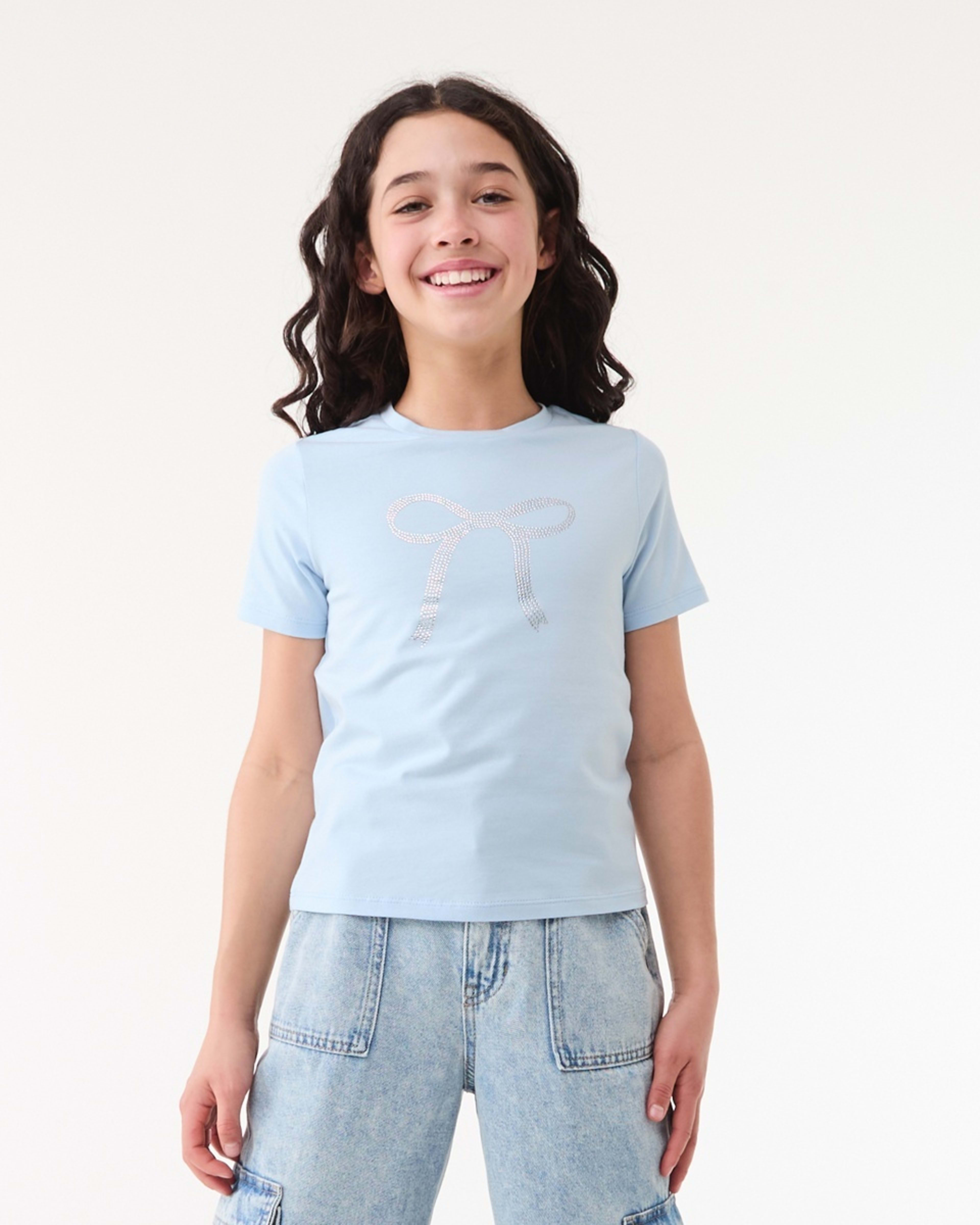 1 Short Sleeve Embellished T-shirt DIAMONTE BOW ICE MIST, 1 of 6