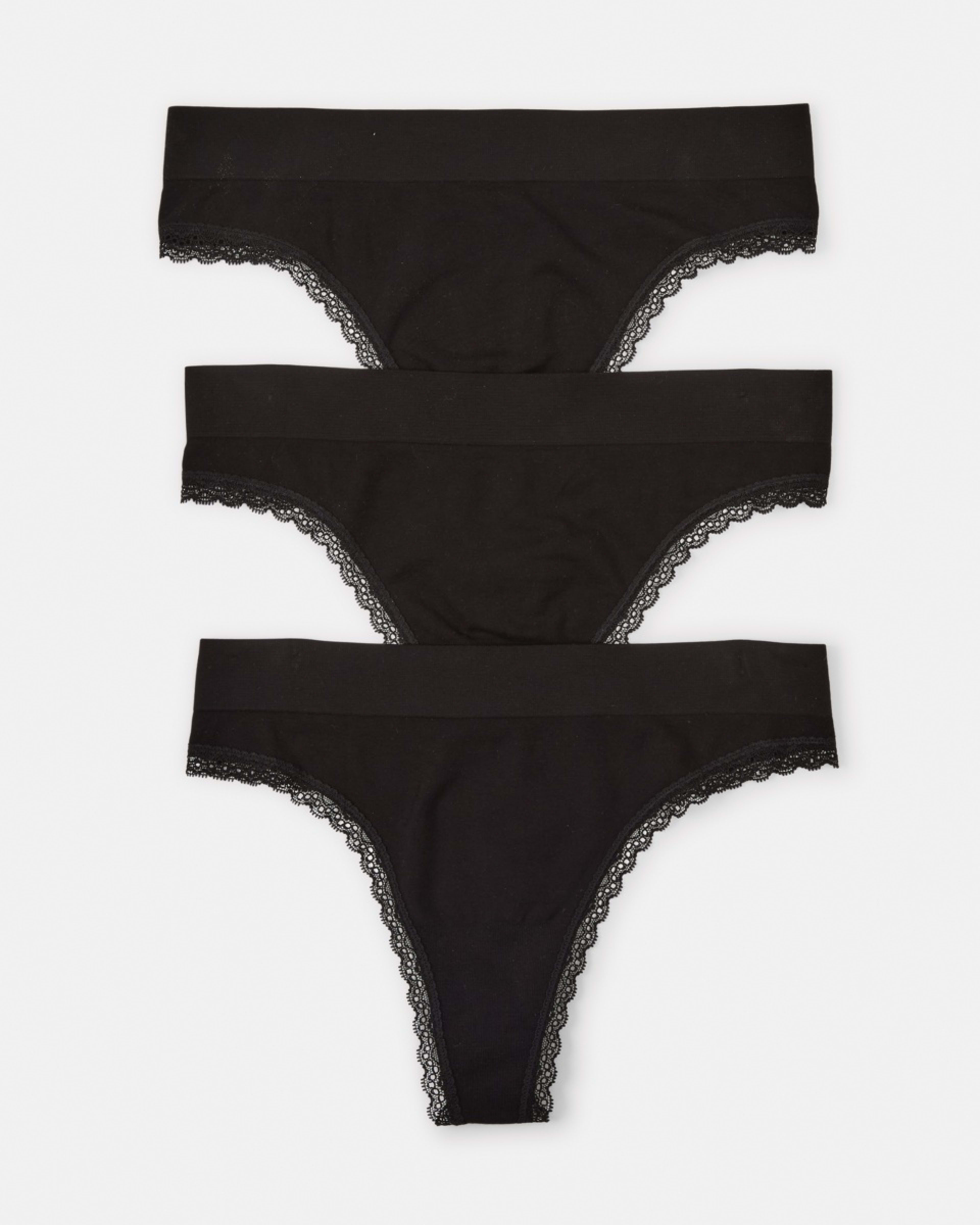 1 3 Pack Seamfree Bamboo Lace G-string Briefs BLACK, BLACK, BLACK