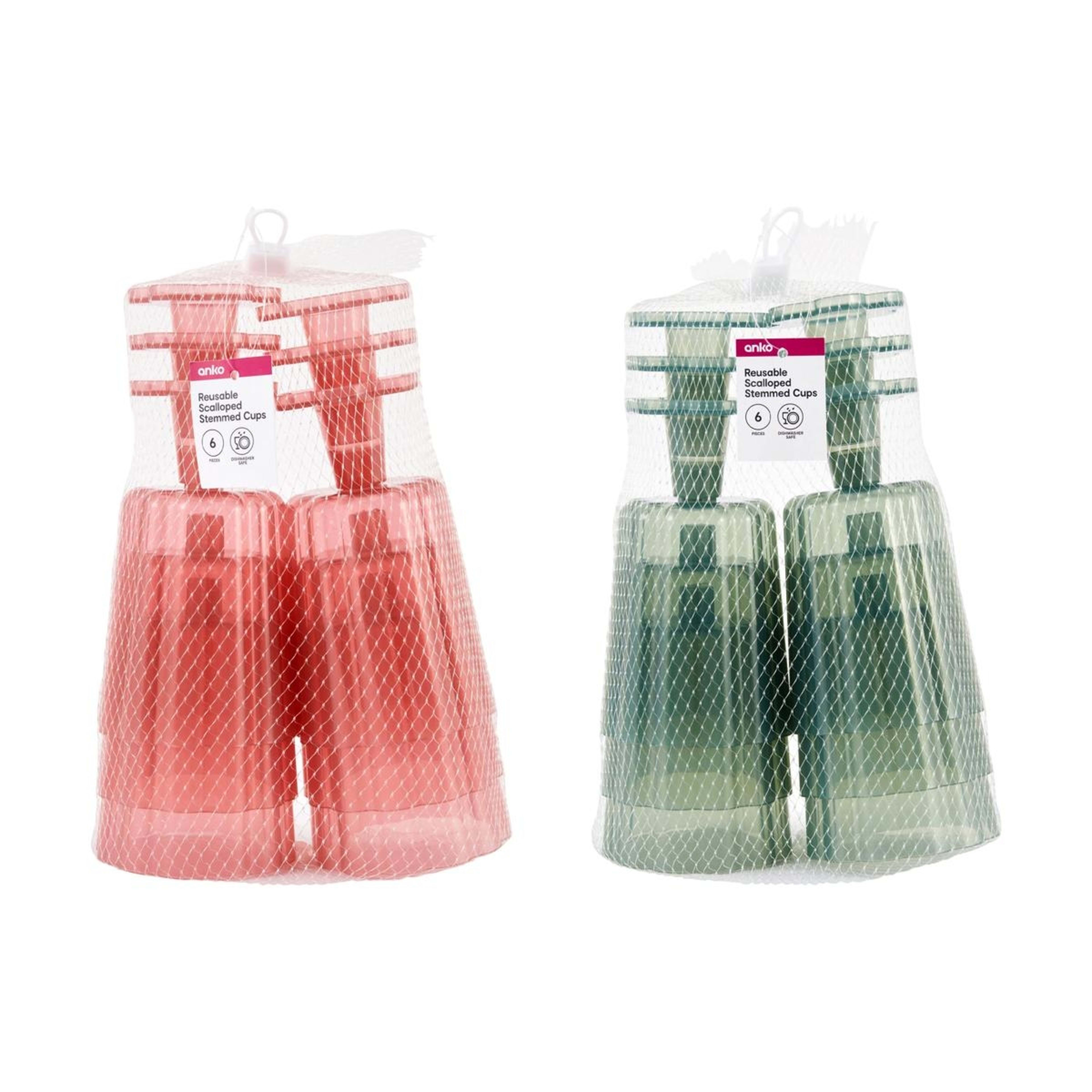 4 6 Piece Reusable Scalloped Stemmed Cups - Assorted, 4 of 4