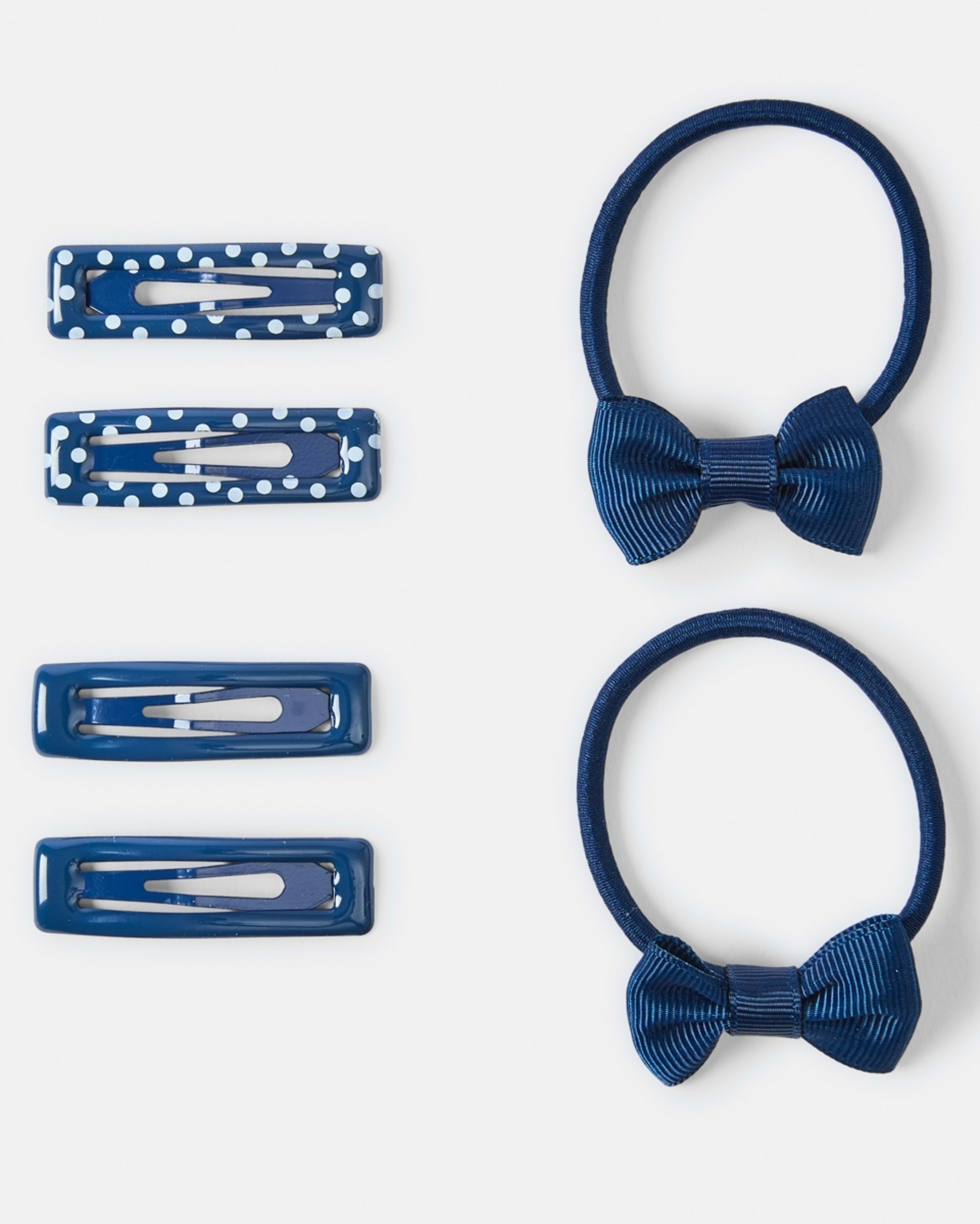 1 School Hair Clip and Mini Bow Hair Elastics Set Nvy Sphire