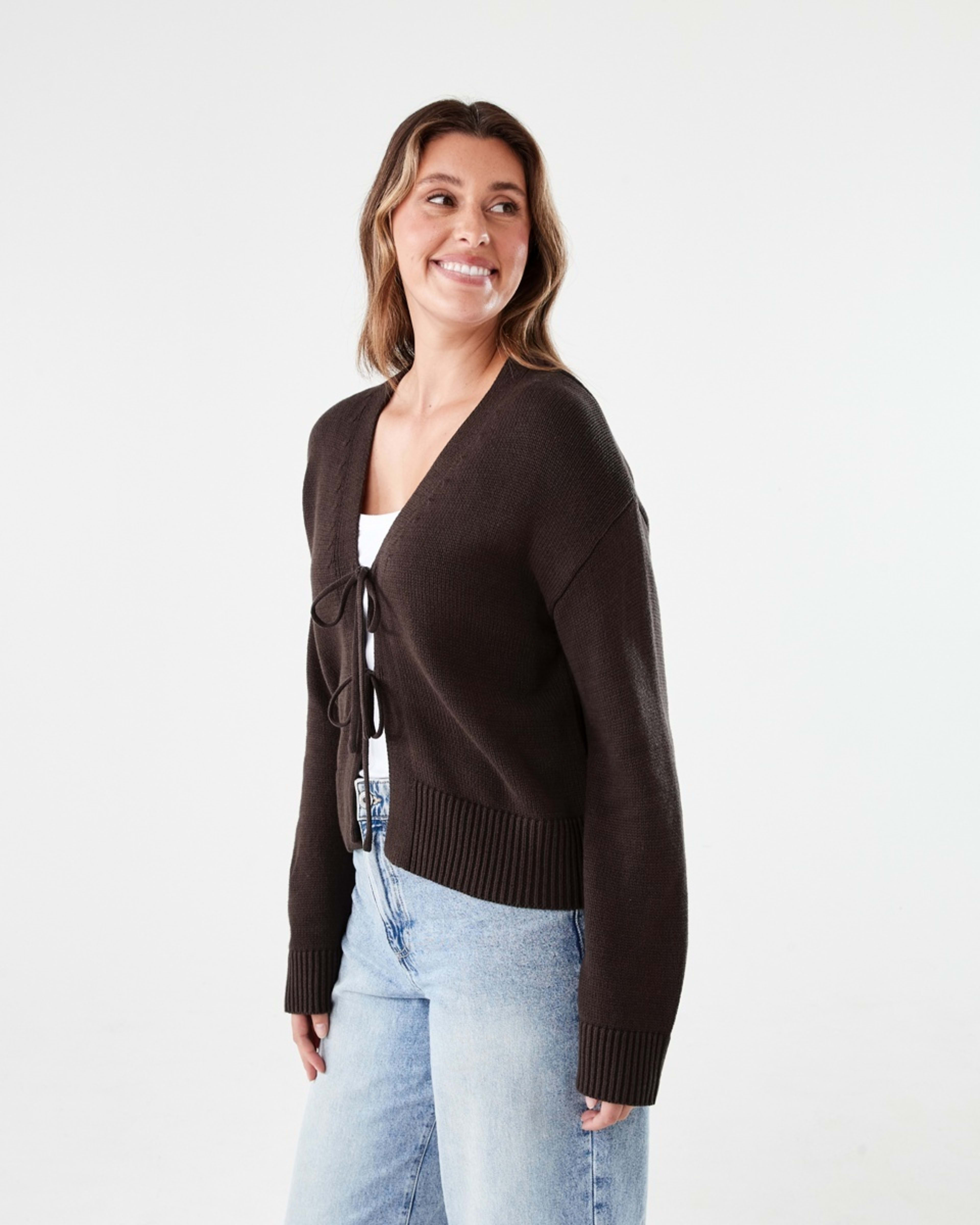 2 Tie Front Cardigan MELTED CHOCOLATE, 2 of 5