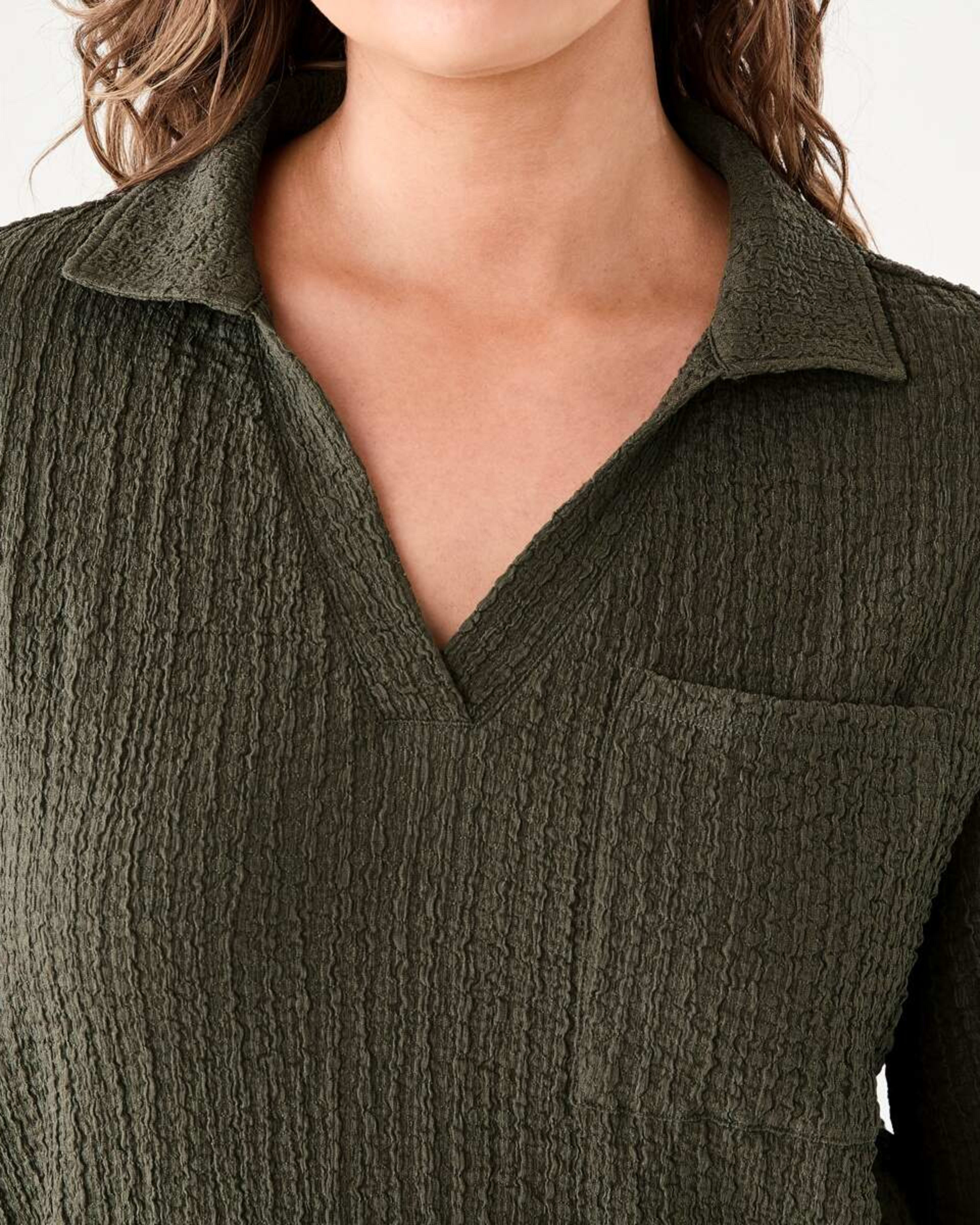 5 Short Sleeve Textured Polo Top BURNT OLIVE, 5 of 6