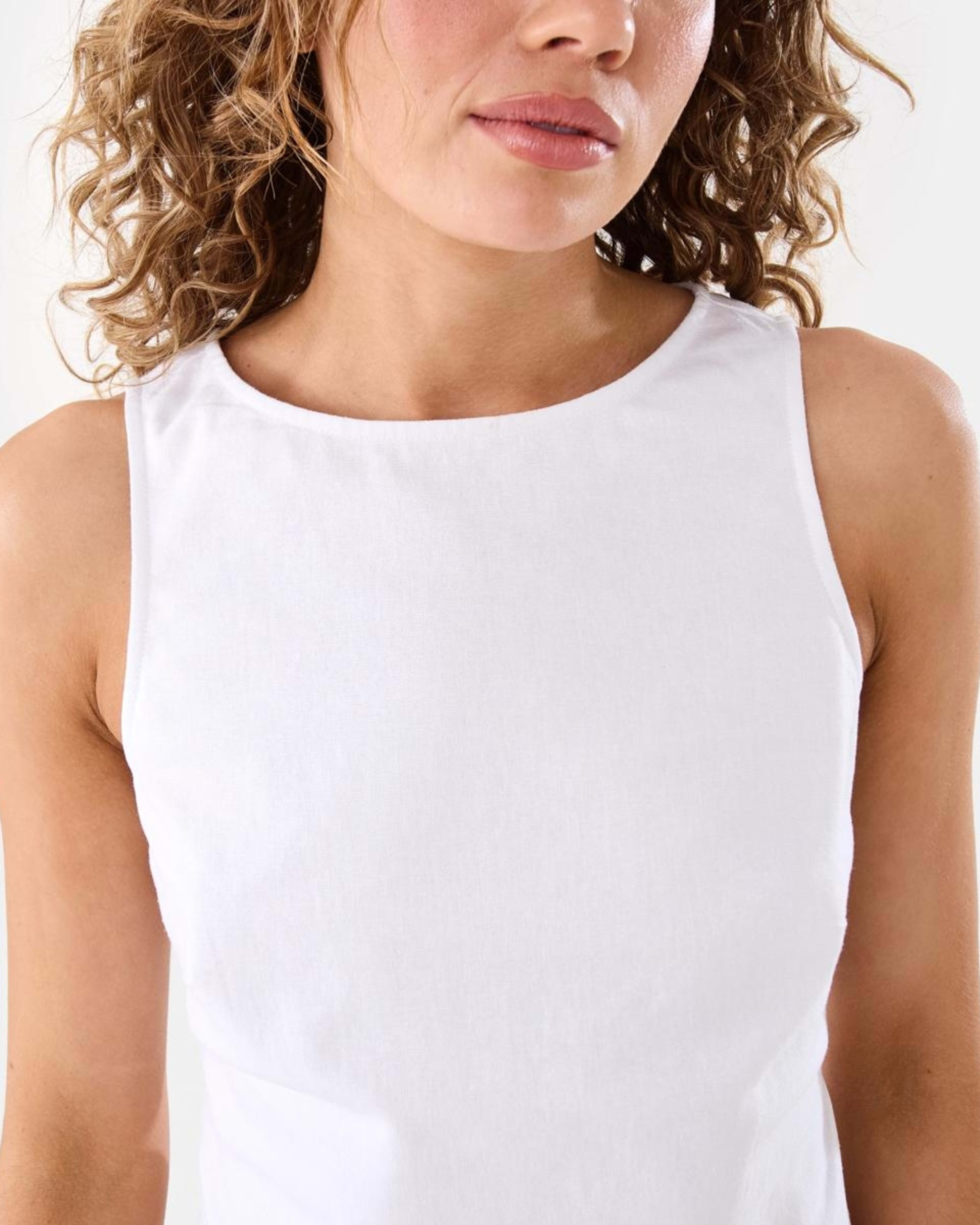 8 Sleeveless Boat Neck Linen Blend Mini Dress WHITE, 8 of 9