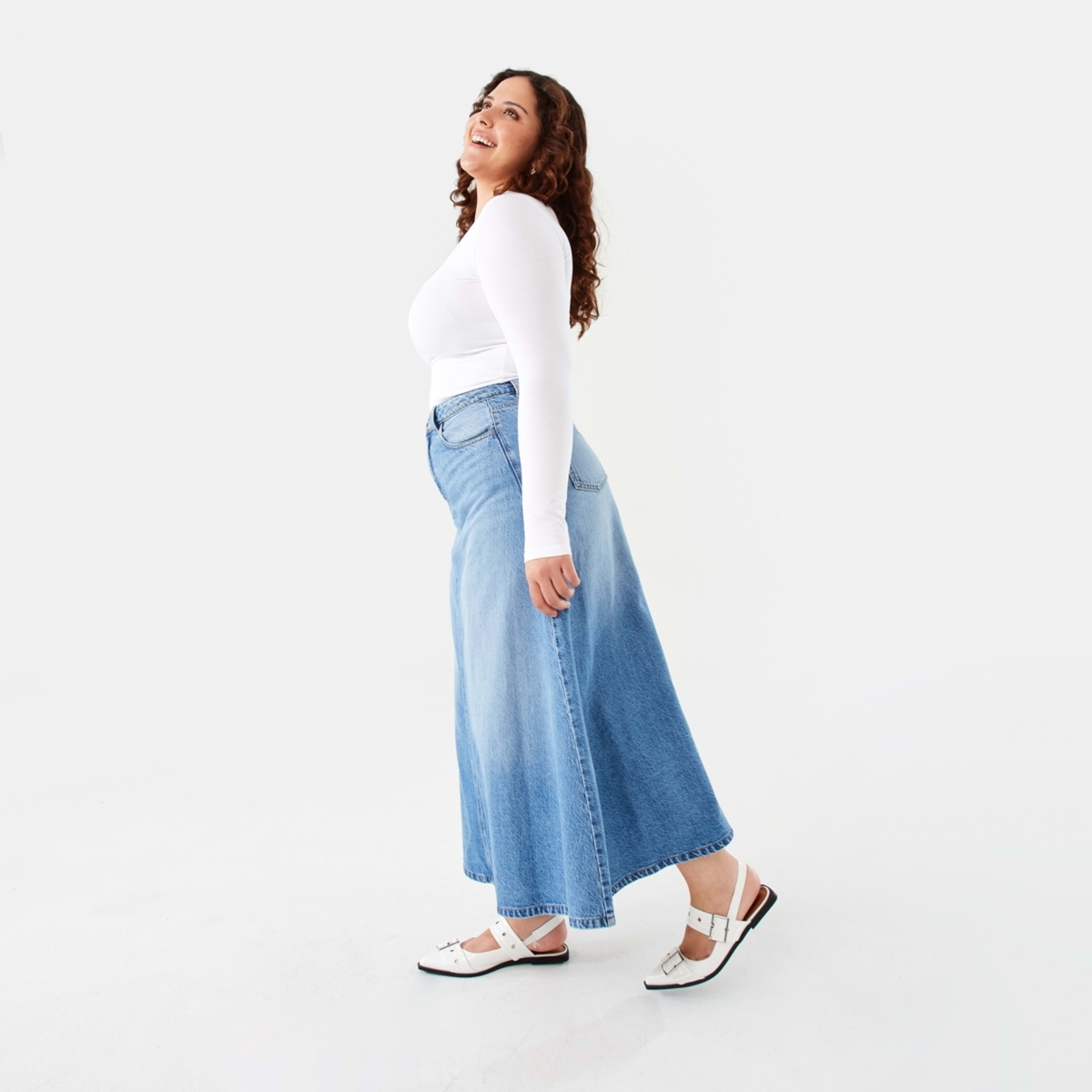 3 Denim A-Line Maxi Skirt Mid Wash, 3 of 9