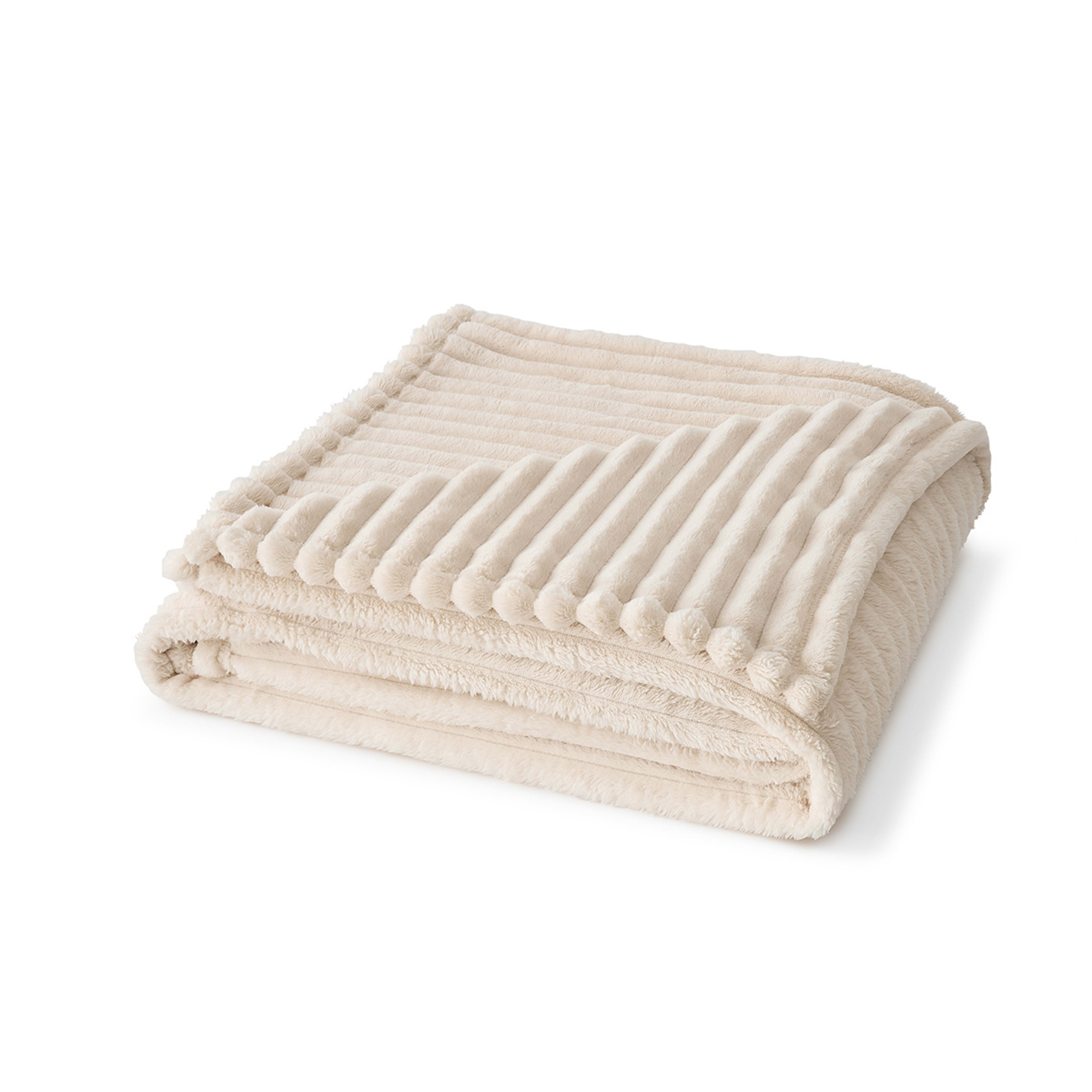 3 Plush Ribbed Blanket - Double/Queen Bed, Ivory, 3 of 6