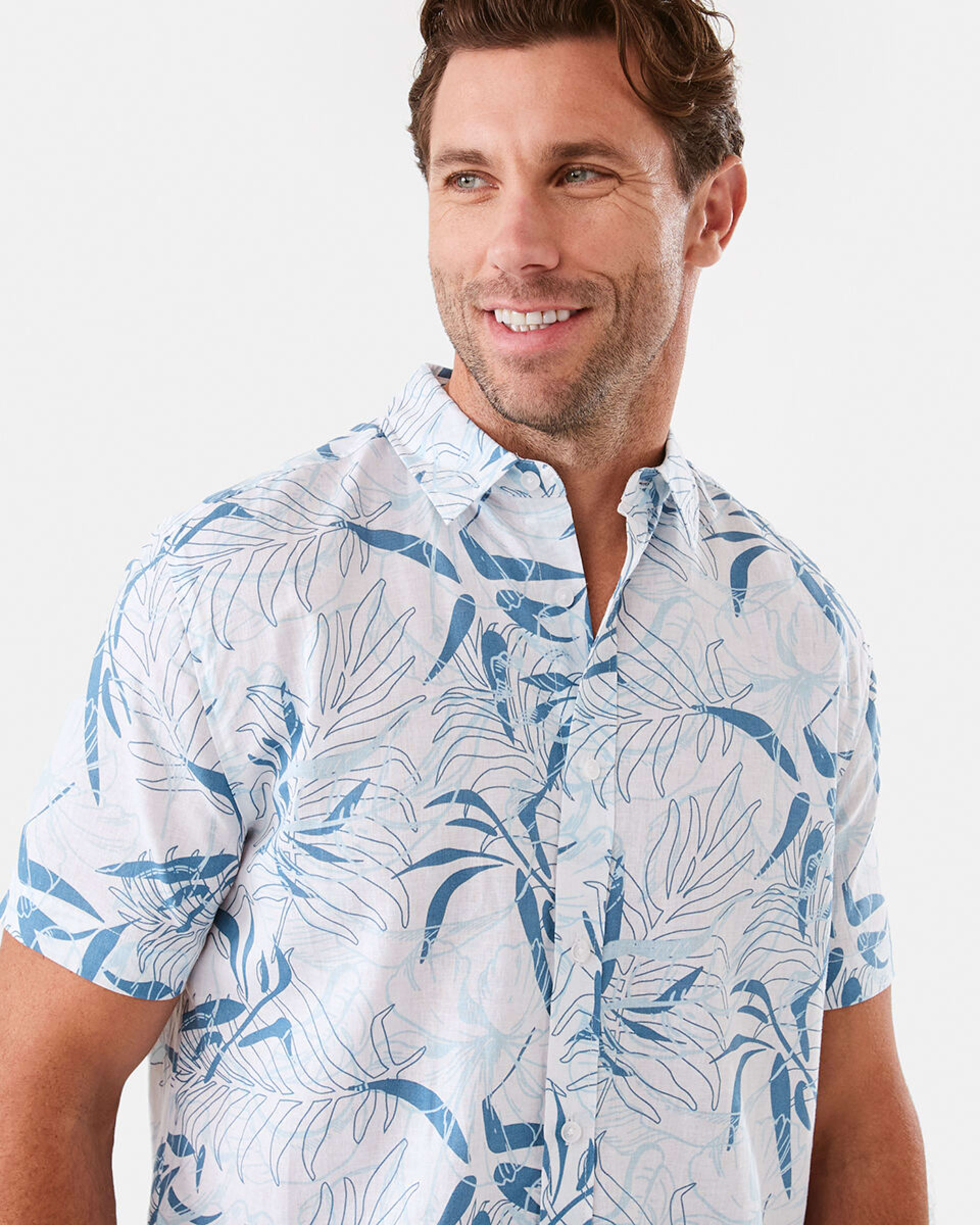 4 Short Sleeve Print Linen Blend Shirt Wht Floral, 4 of 6