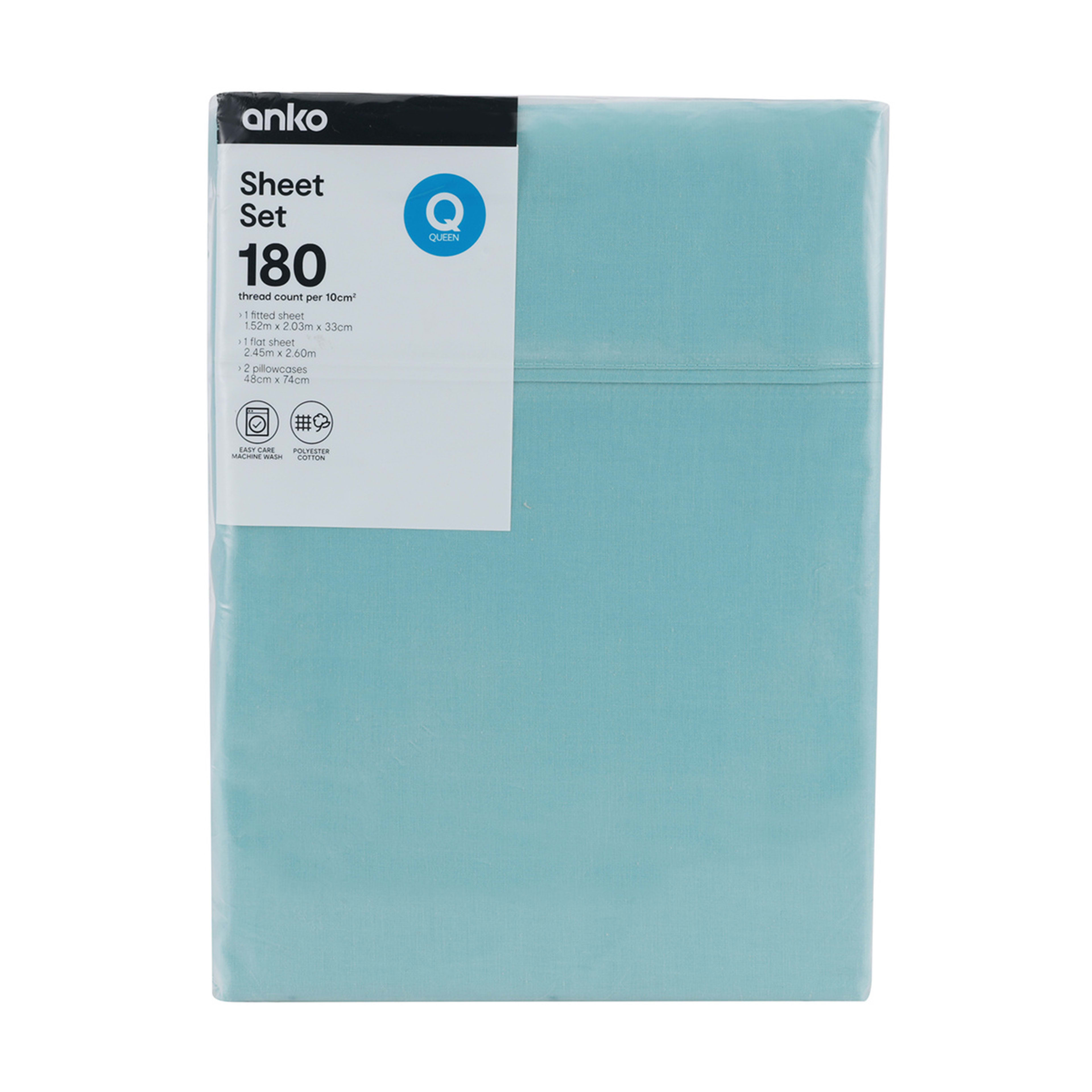 180 Thread Count Sheet Set Queen Bed, Aqua Kmart NZ