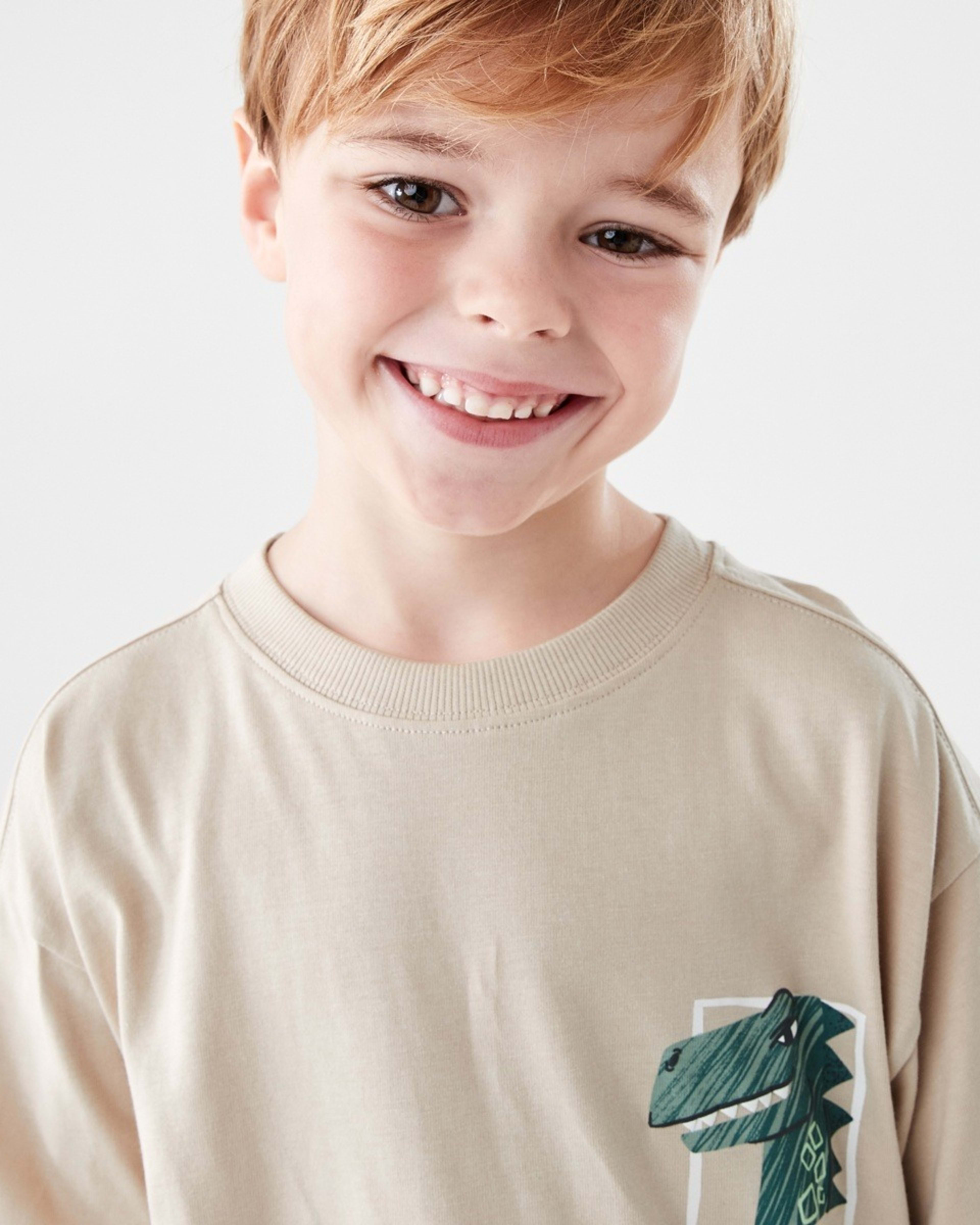 3 Short Sleeve Oversized Print T-shirt DINO DUDES NATURAL ECRU, 3 of 7