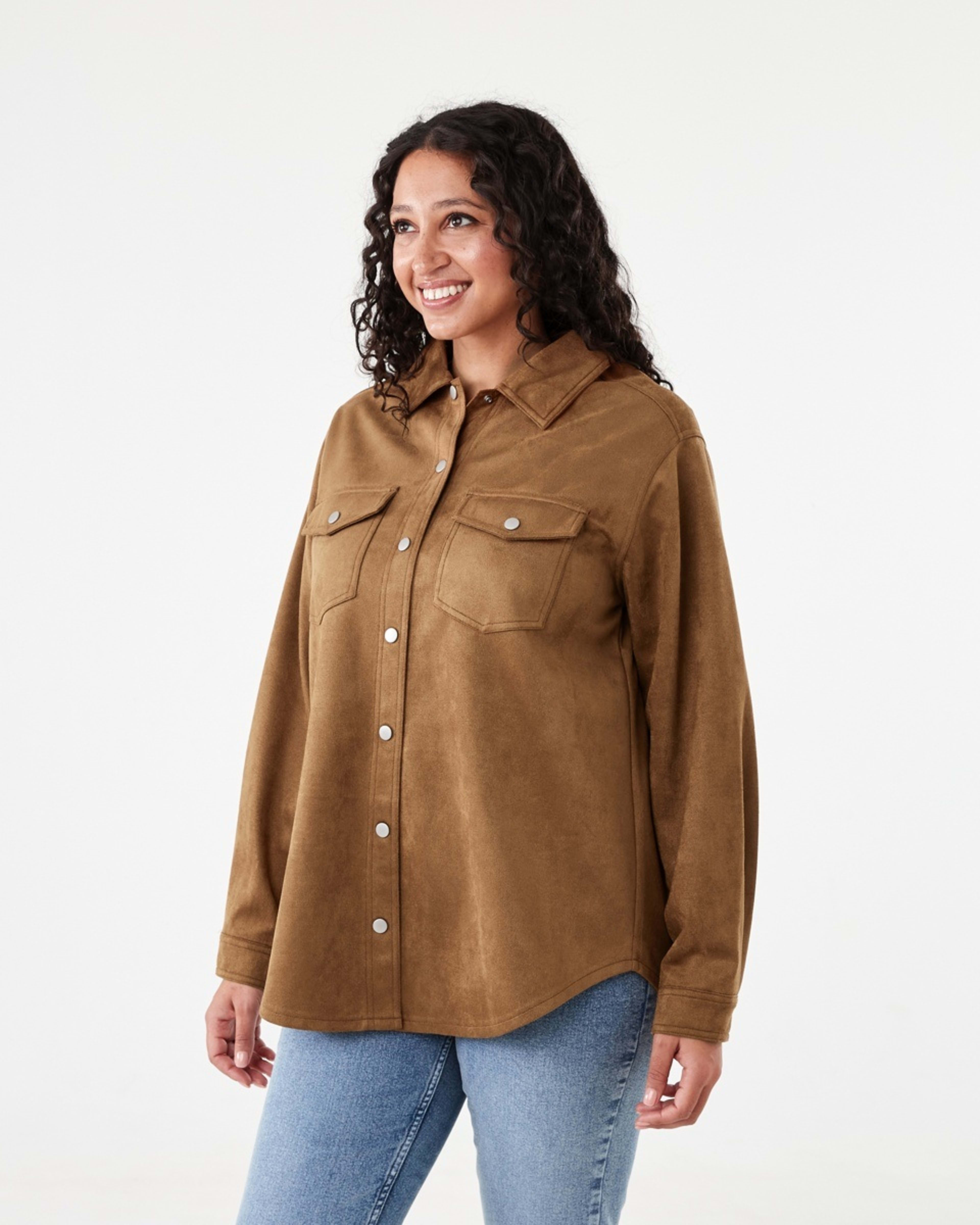 3 Long Sleeve Suedette Shirt Deep Camel, 3 of 8