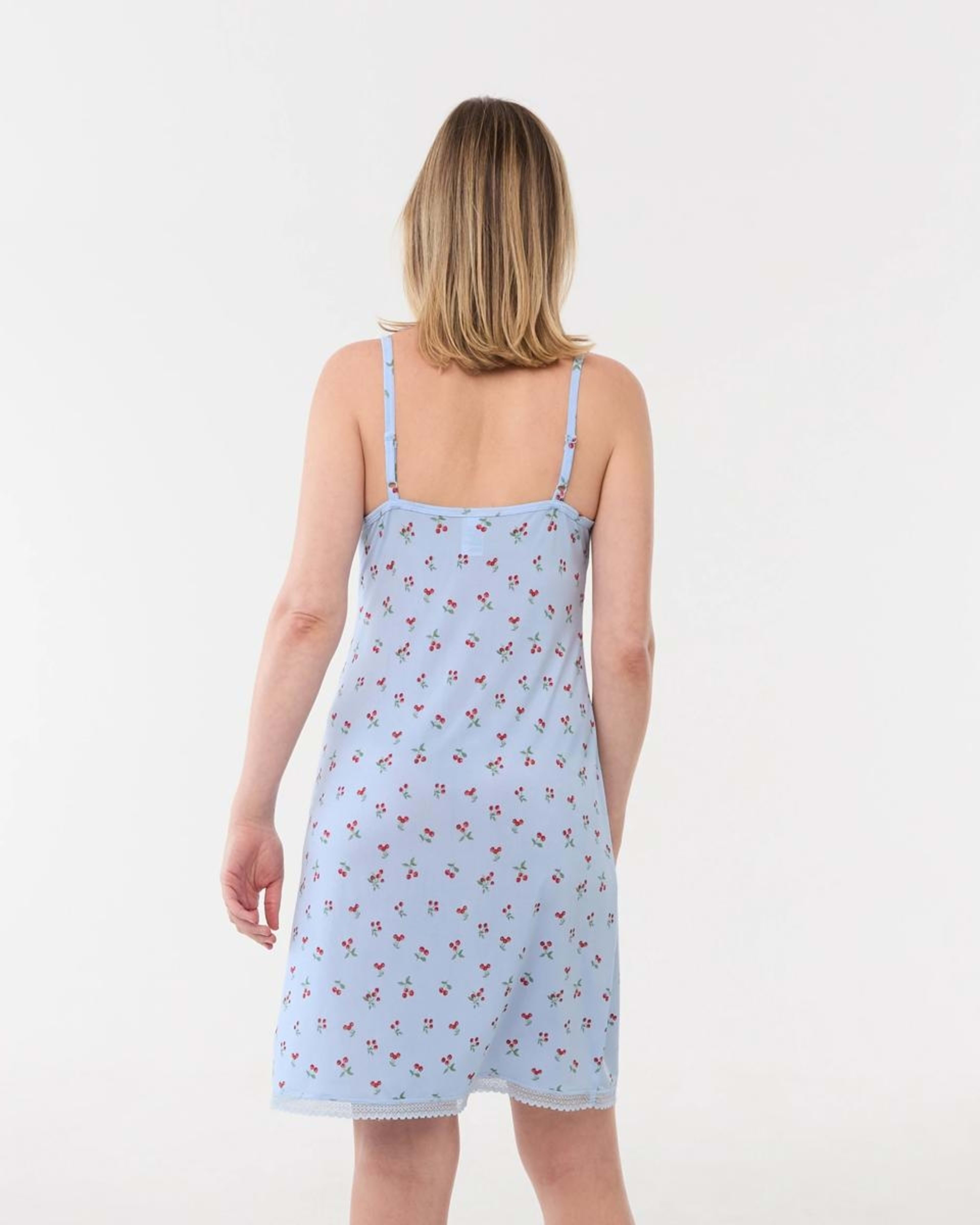 3 Printed Lace Trim Chemise CHERRIES WINDY BLUE, 3 of 5