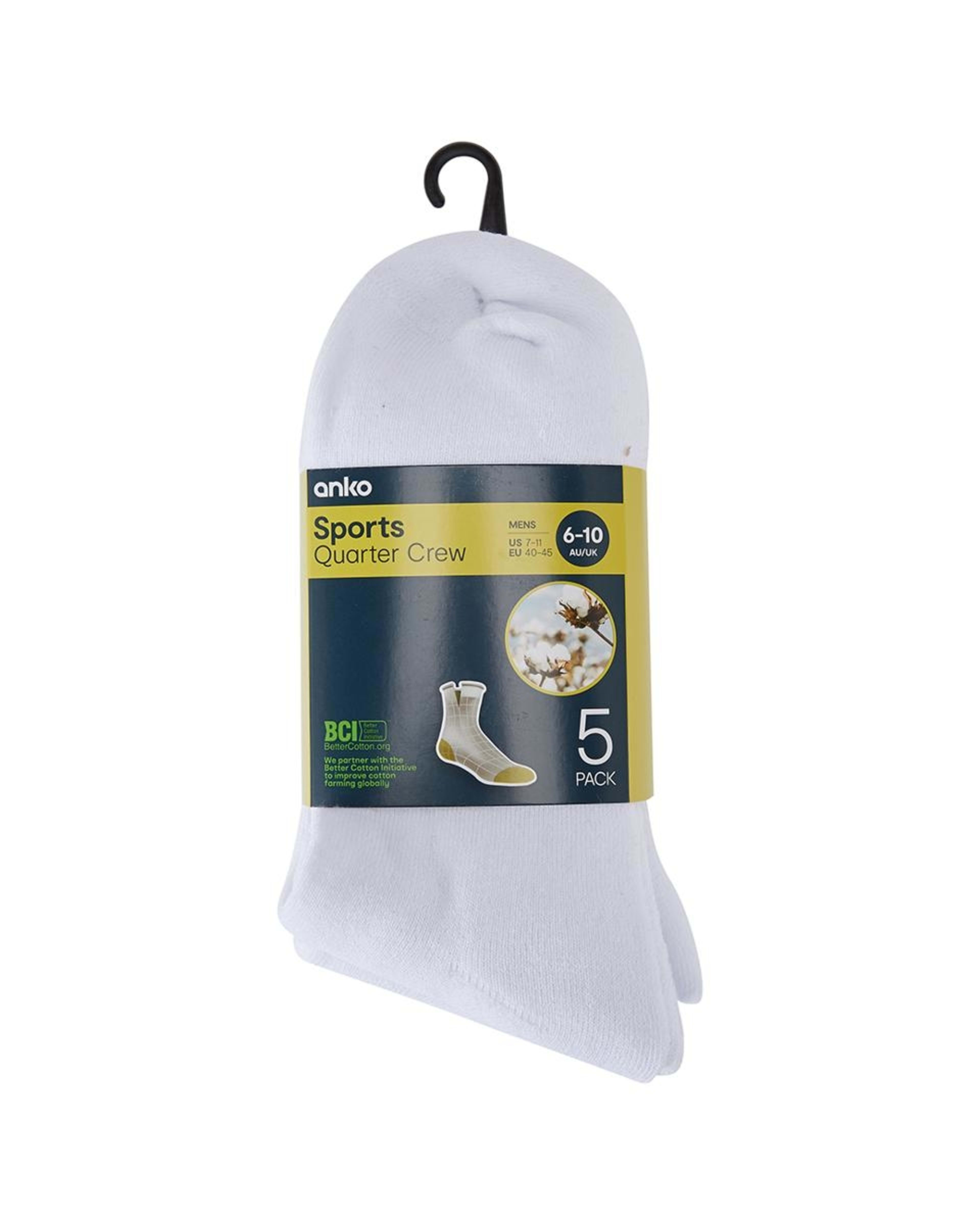 3 5 Pack Quarter Crew Sport Socks WHITE, 3 of 3