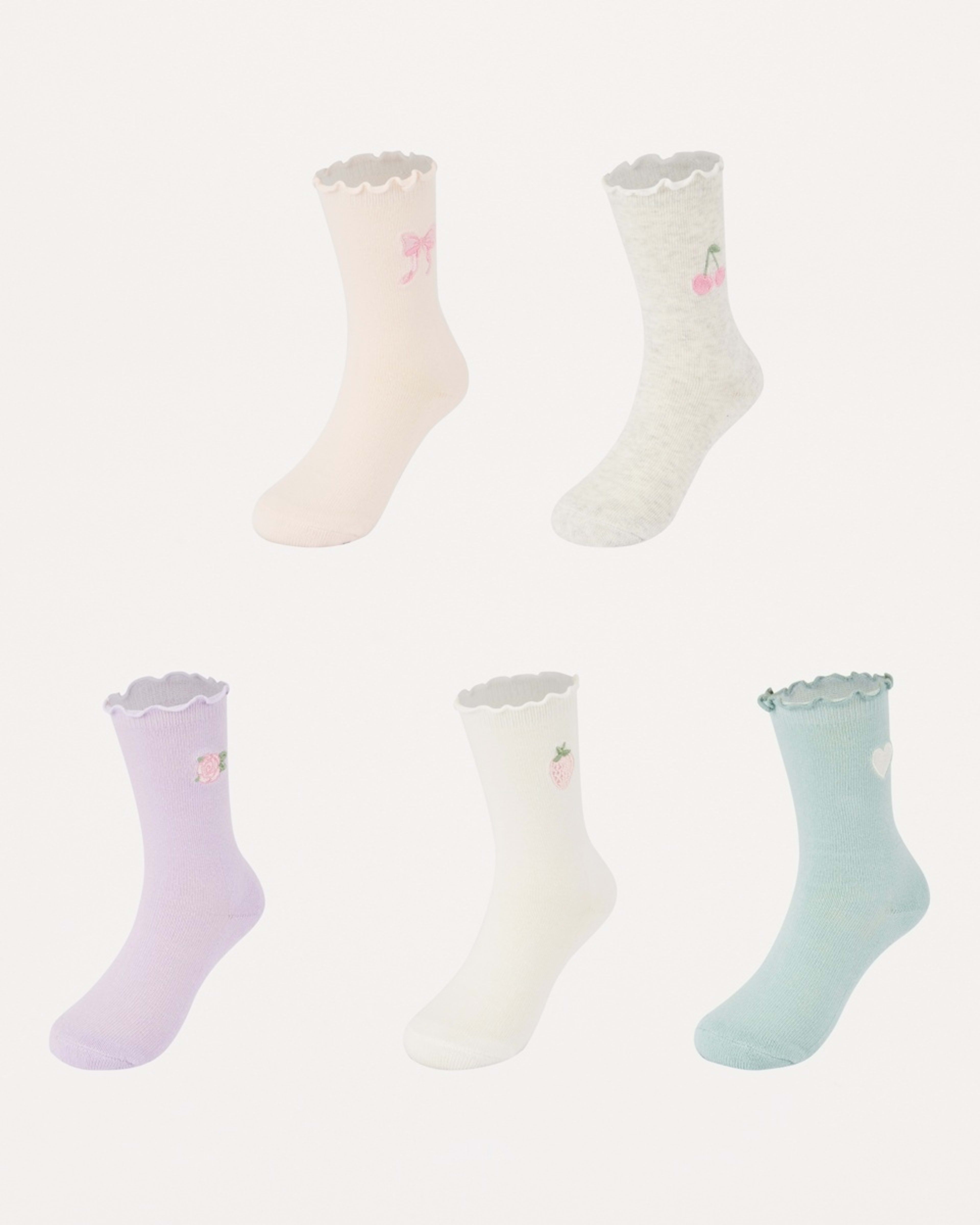 1 5 Pack Crew Socks PRETTY EMBROIDERY