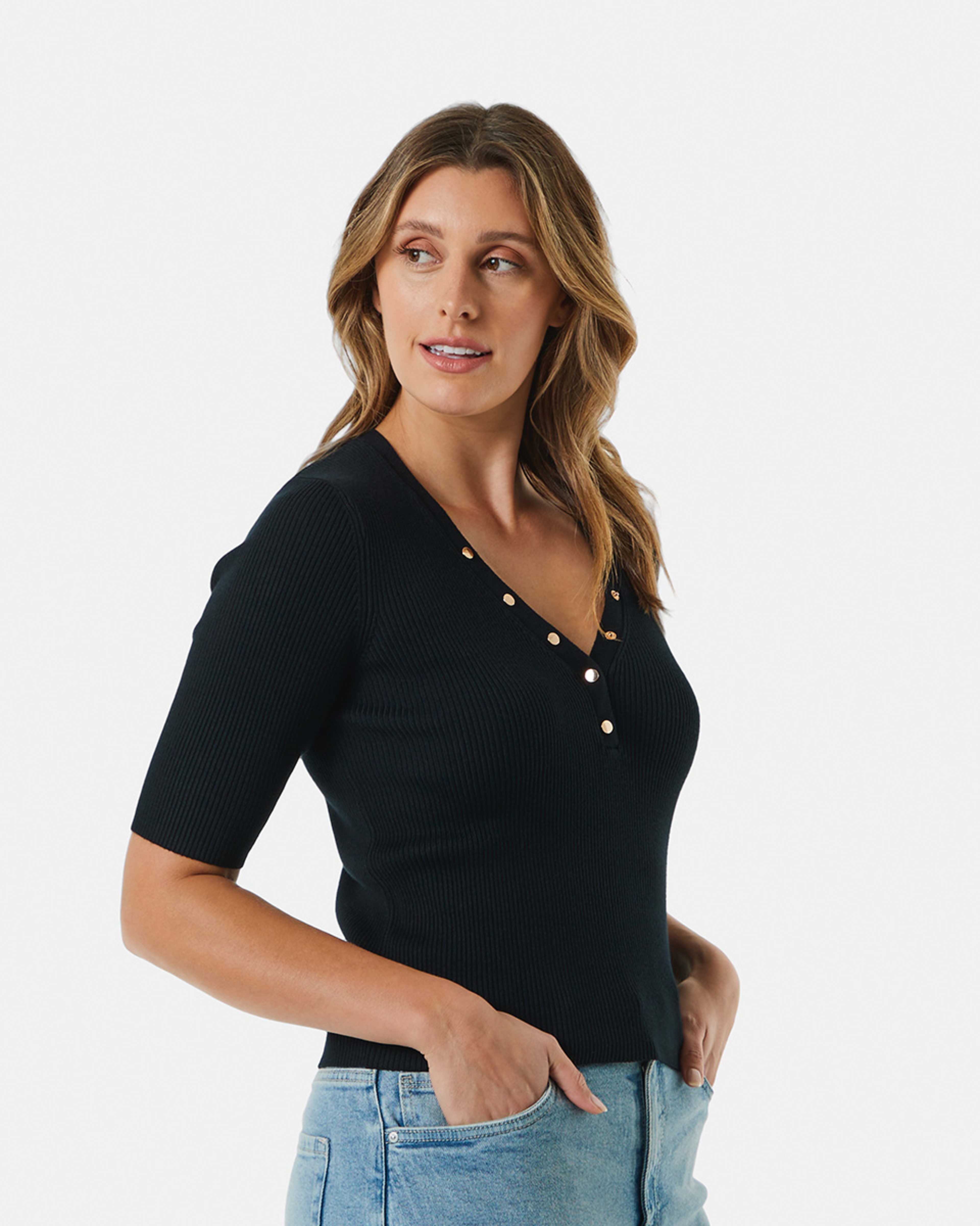 Short Sleeve True Knit Henley Top Kmart