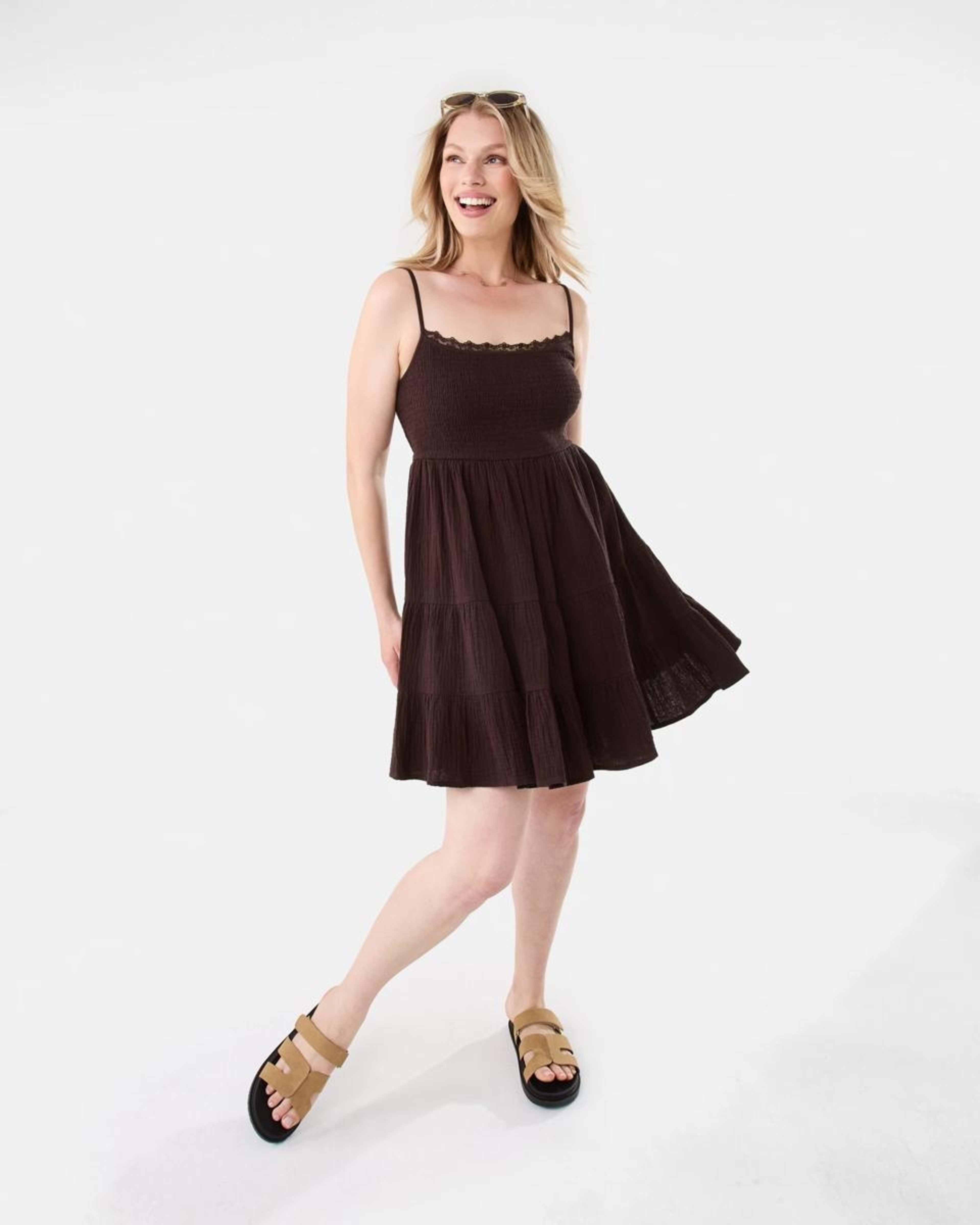 2 Sleeveless Lace Double Cloth Mini Dress Choc Plum, 2 of 9