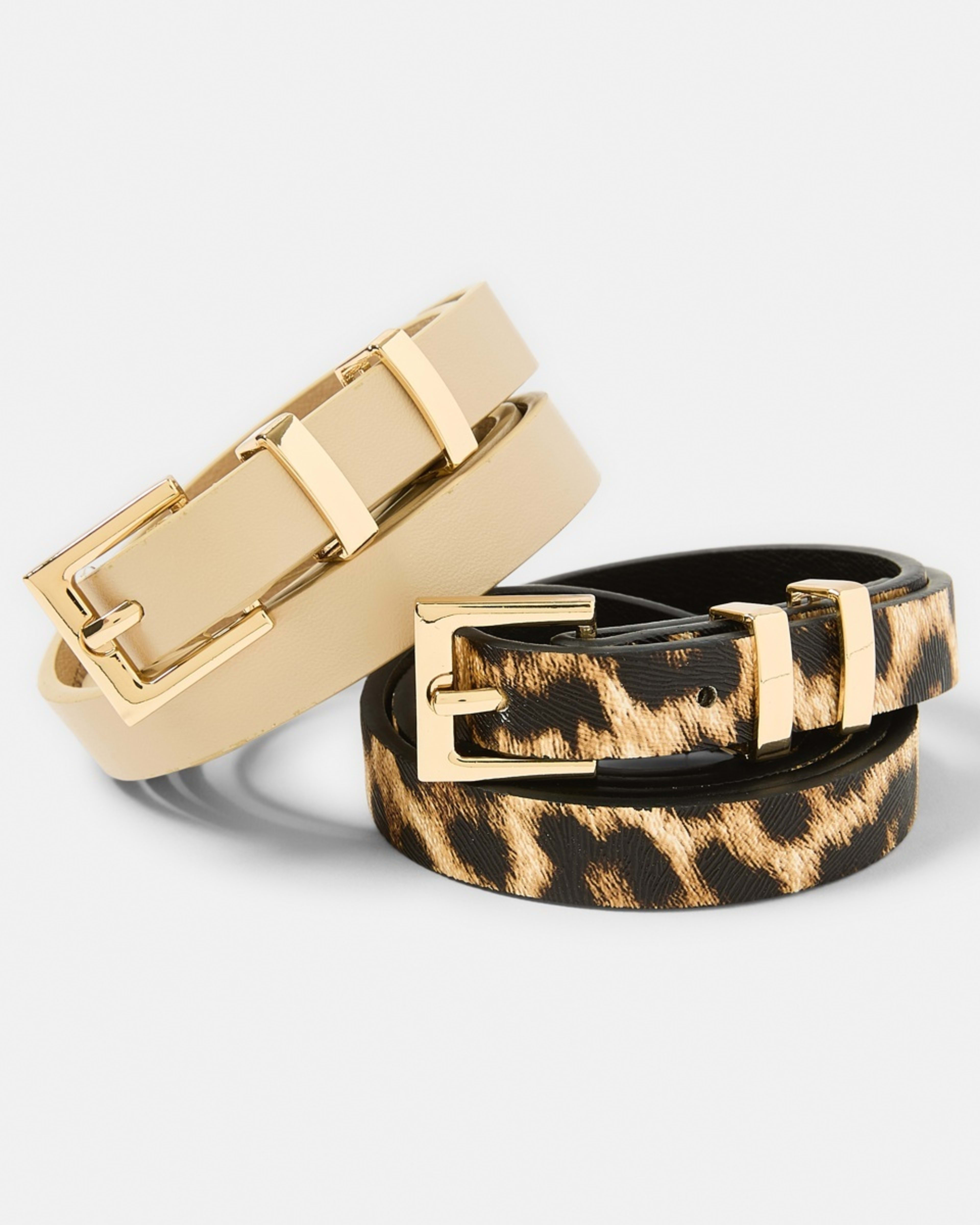1 2 Pack Skinny Belts LEOPARD BEIGE, 1 of 6