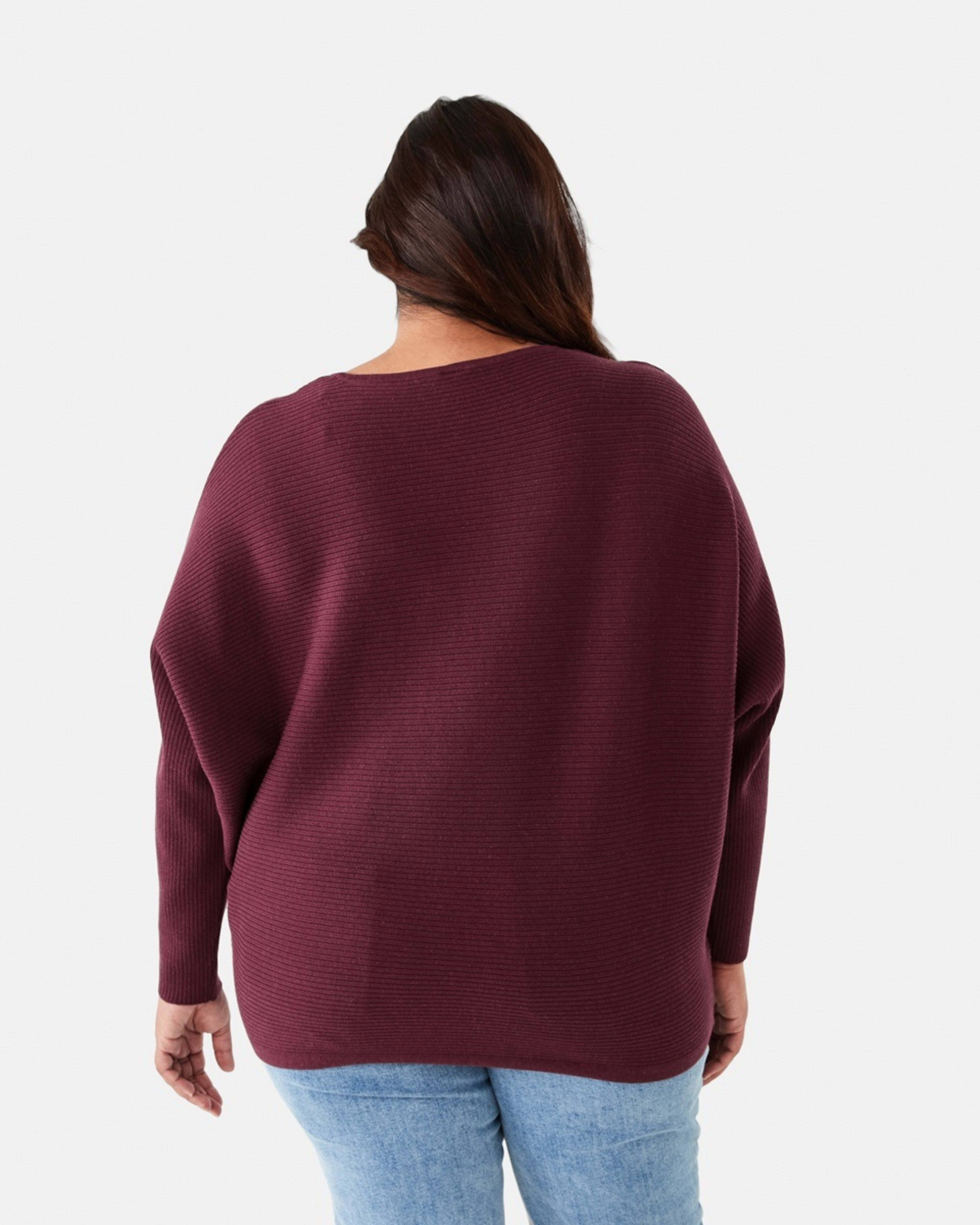 3 Curve Long Sleeve Batwing Jumper Mulberry, 3 of 5