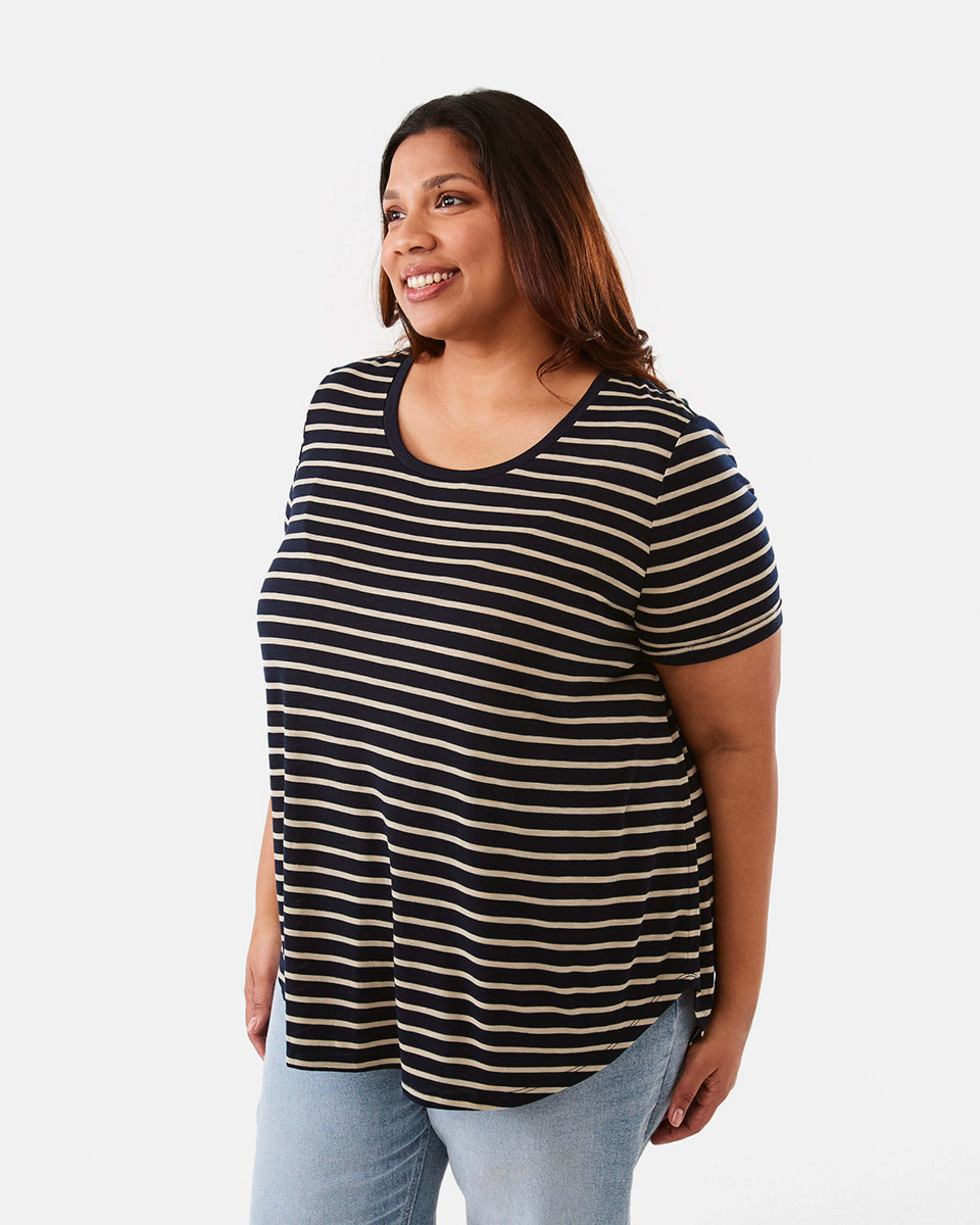 2 Curve Short Sleeve Slub Round Neck T-shirt Wide Str E, 2 of 6