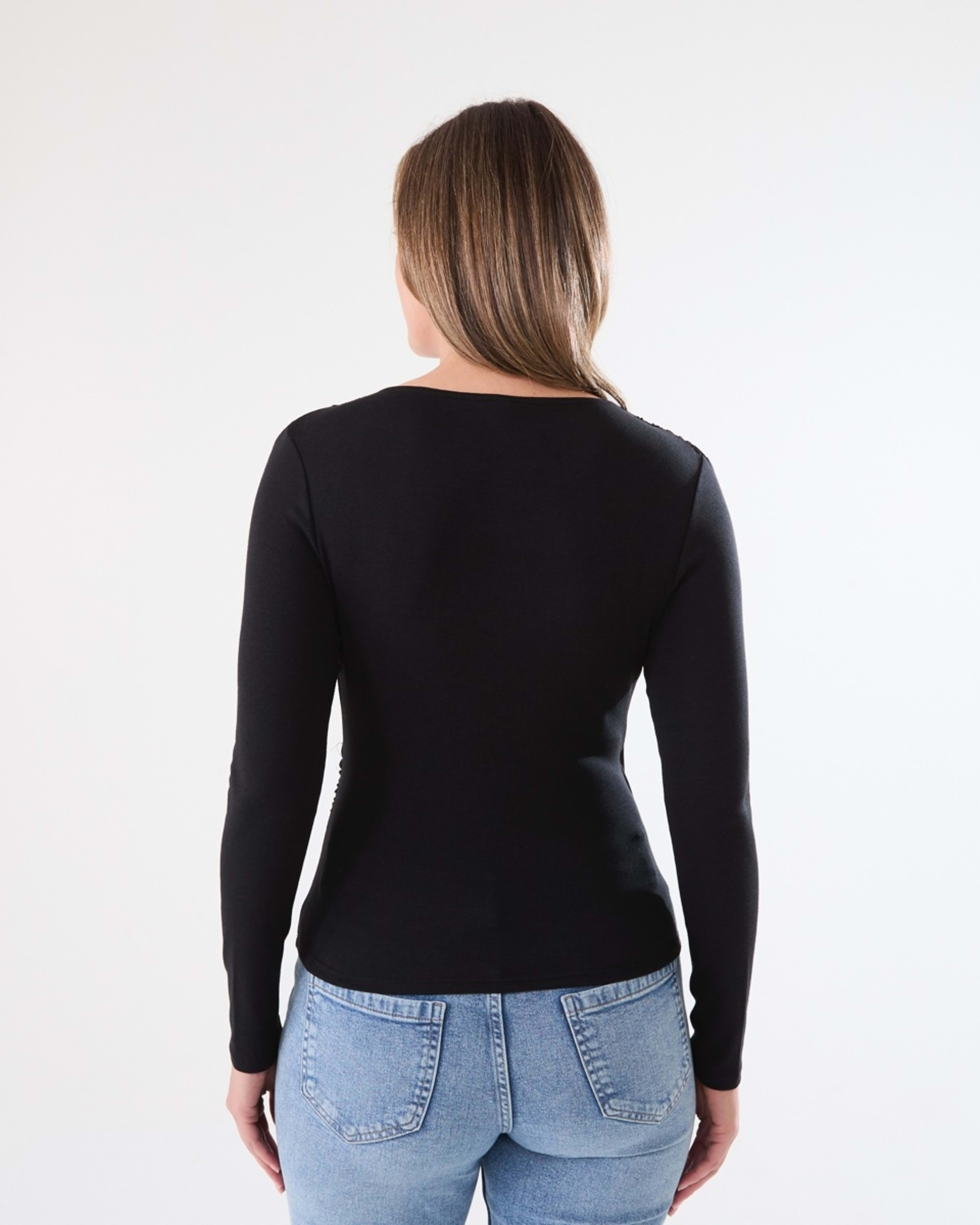 3 Long Sleeve Ruched Wrap Top Black, 3 of 5