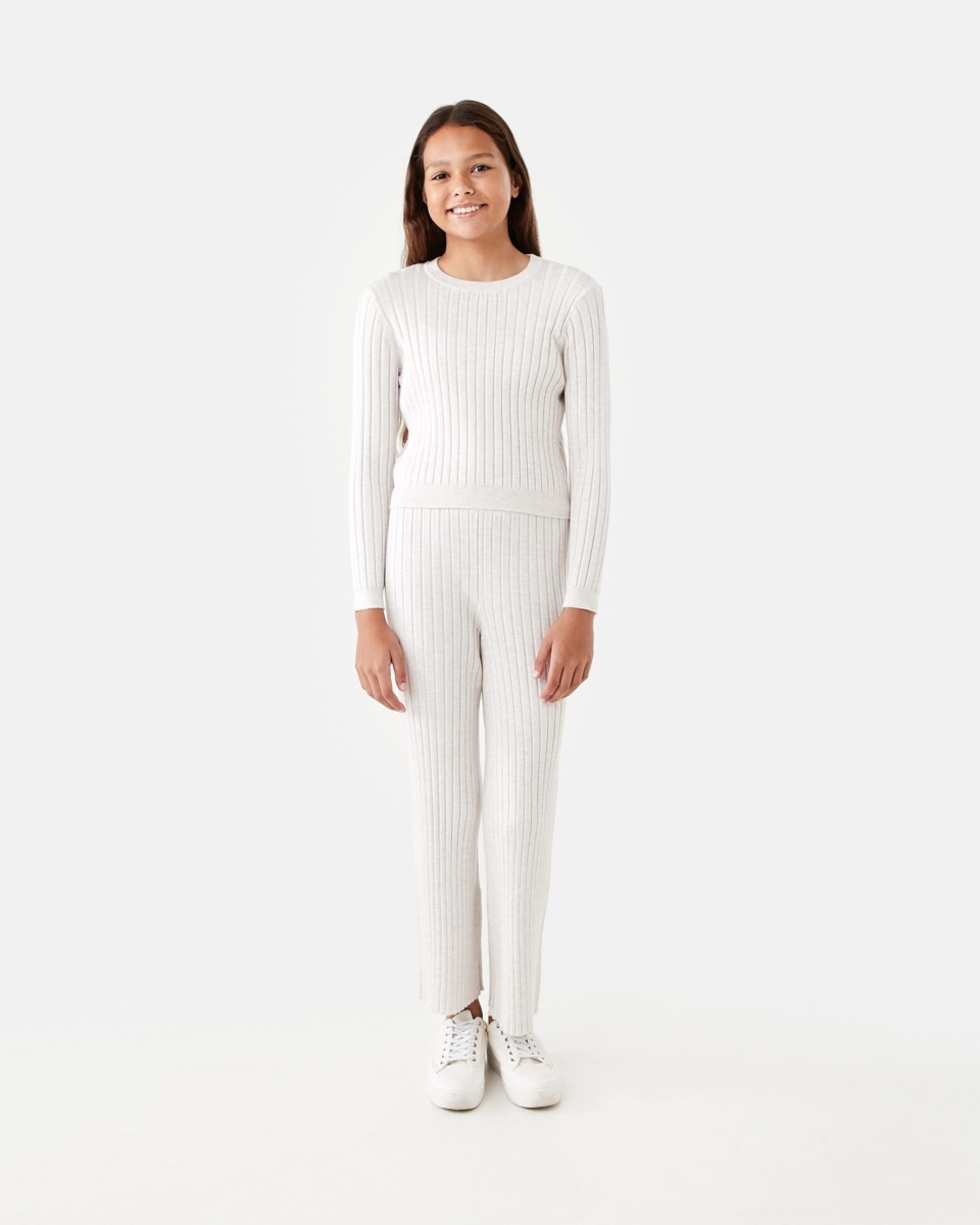 5 Long Sleeve Rib Knit Top Crm Marle, 5 of 8
