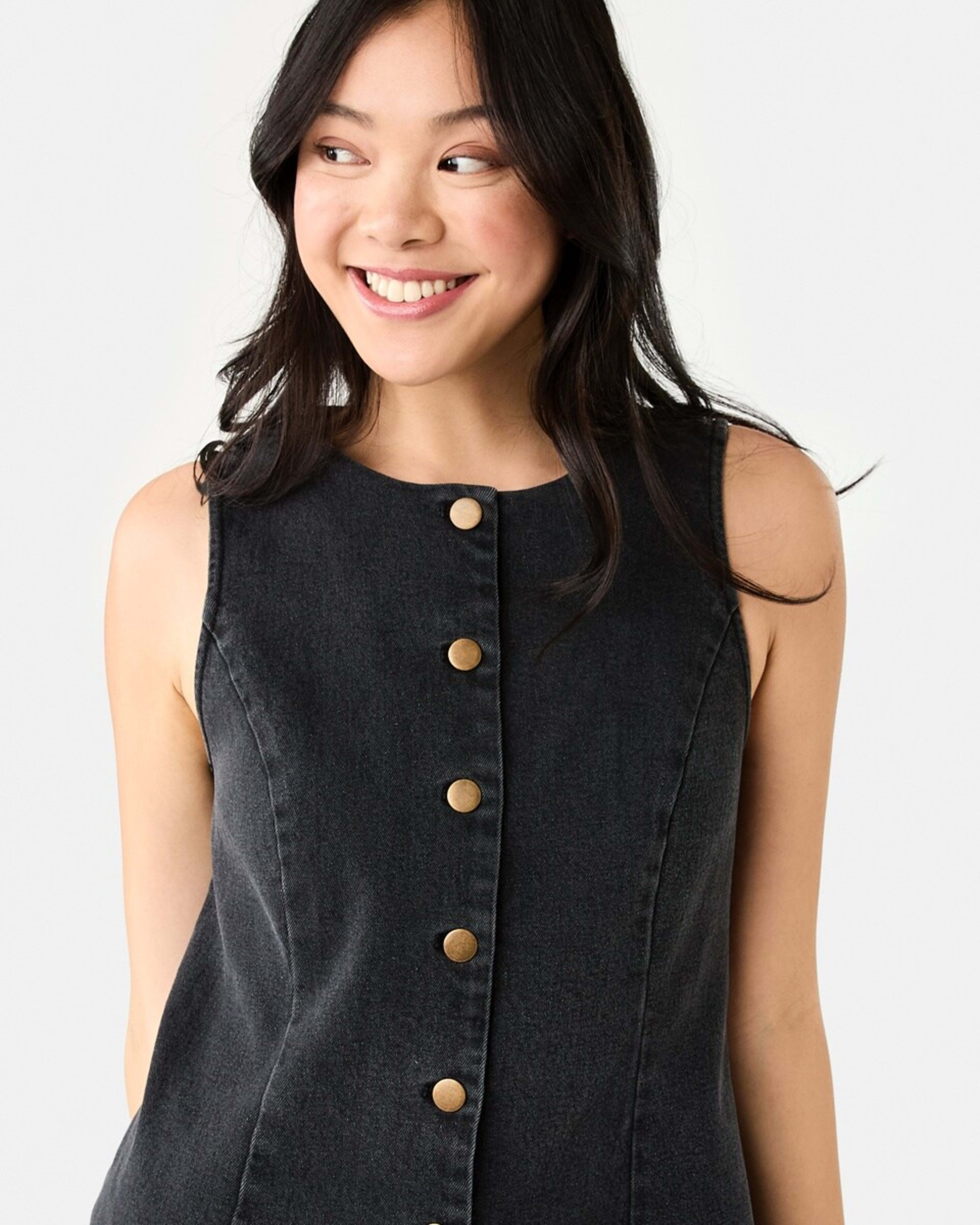 5 Sleeveless Boat Neck Denim Mini Dress BLACK WASH, 5 of 8