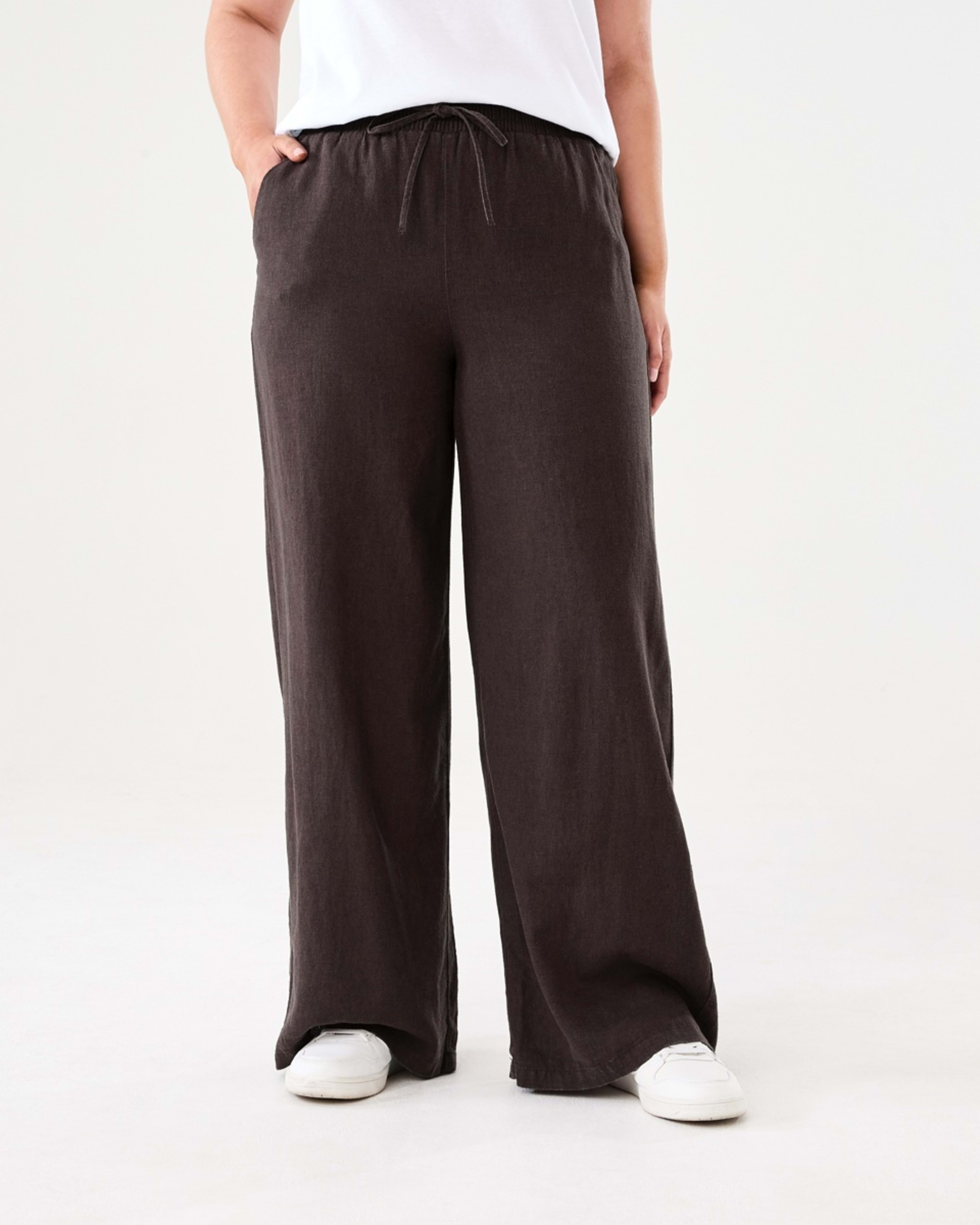 1 Linen Blend Wide Leg Pants DARK ESPRESSO, 1 of 5