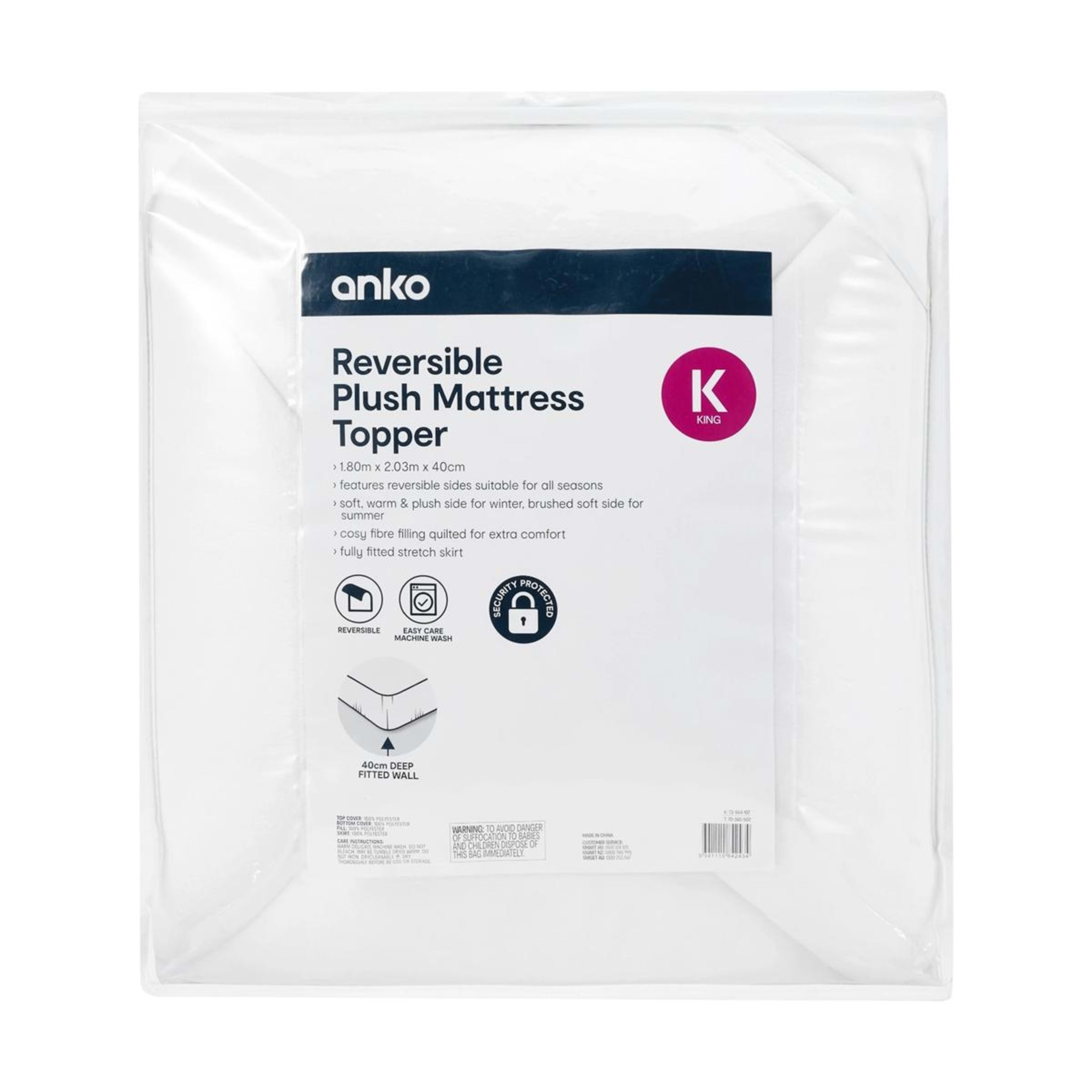 1 Reversible Plush Mattress Topper - King Bed, White, 1 of 7
