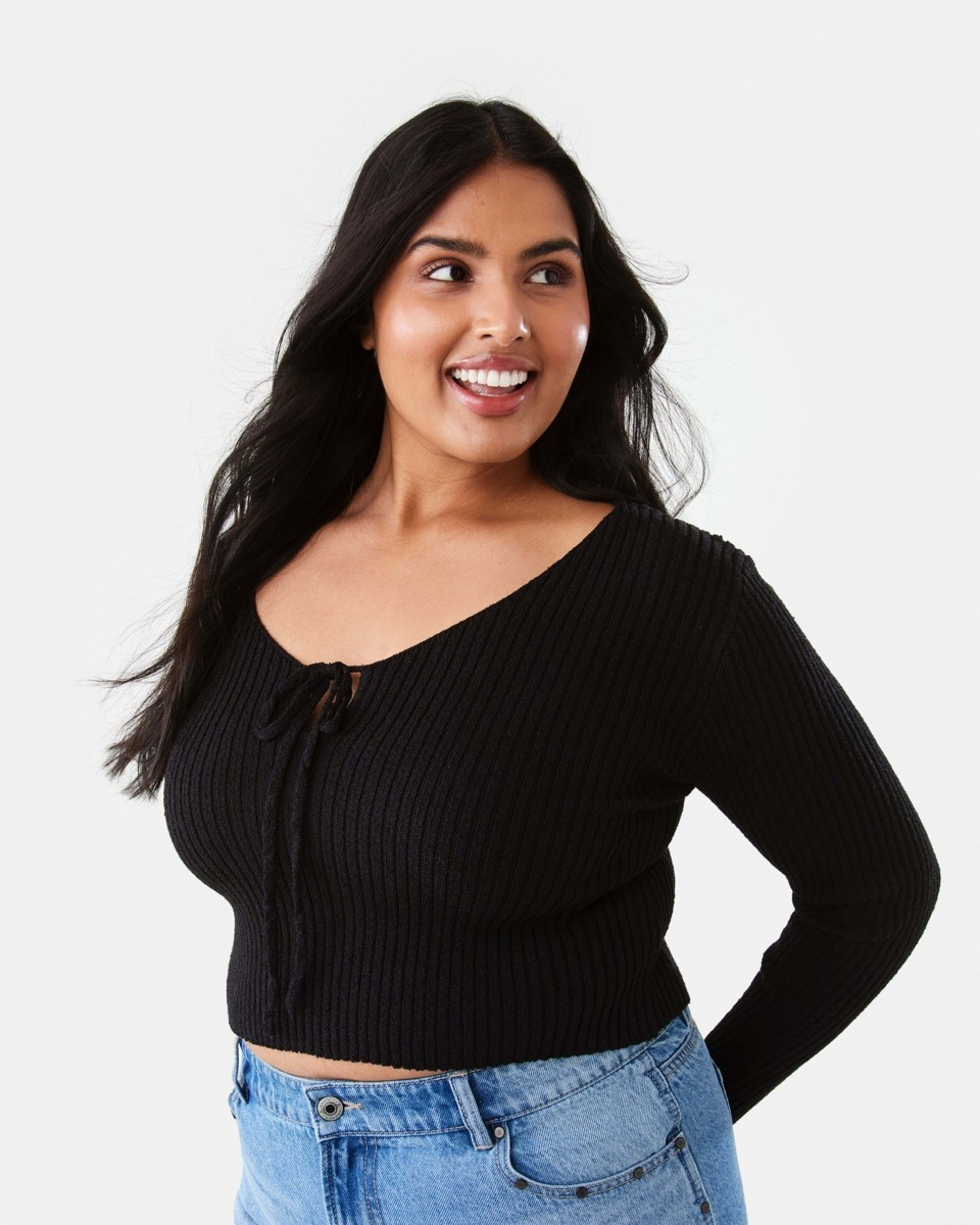 3 Lace Up Crop Jumper Black, 3 of 8