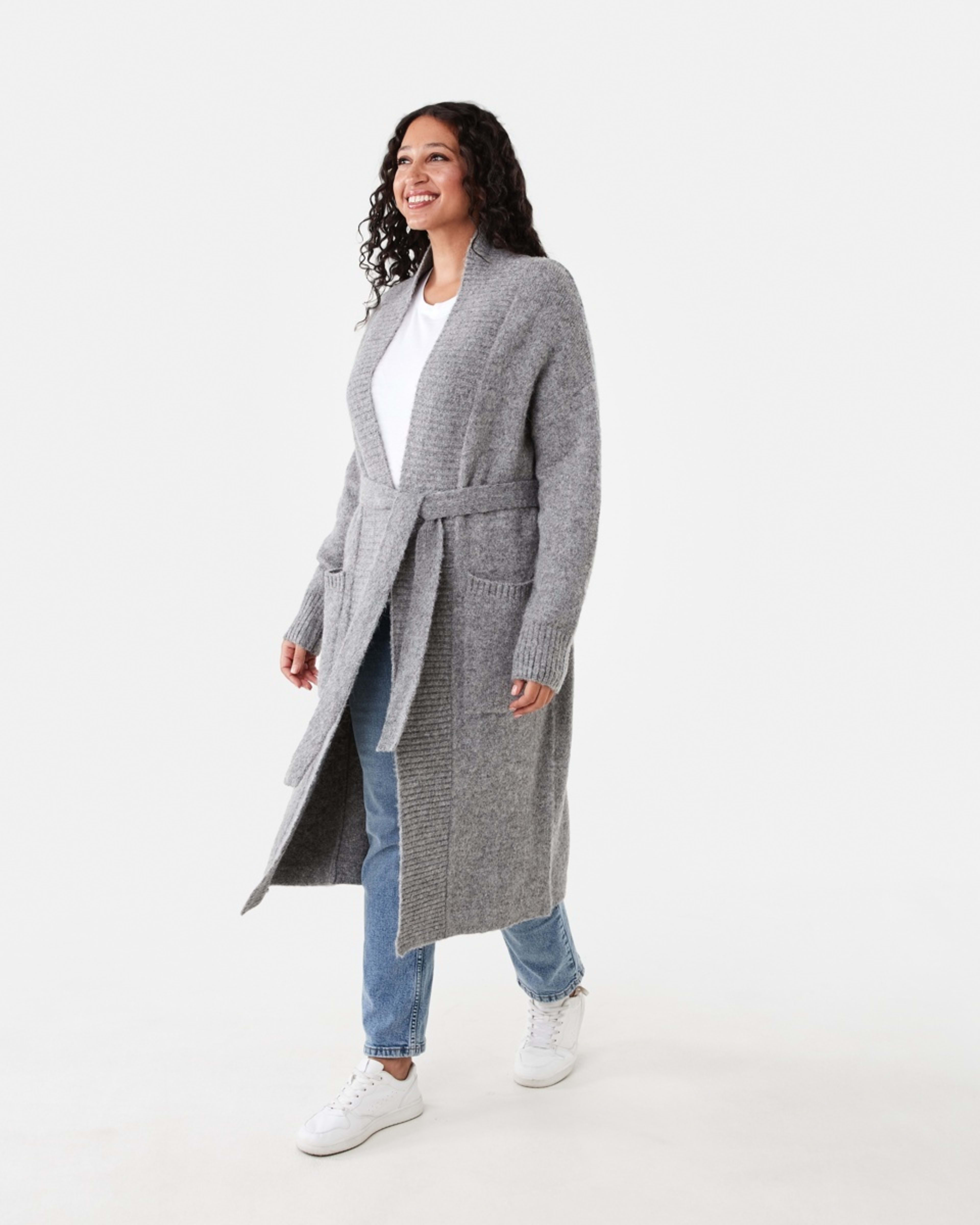 2 Longline Fluffy Cardigan Grey Marle, 2 of 7