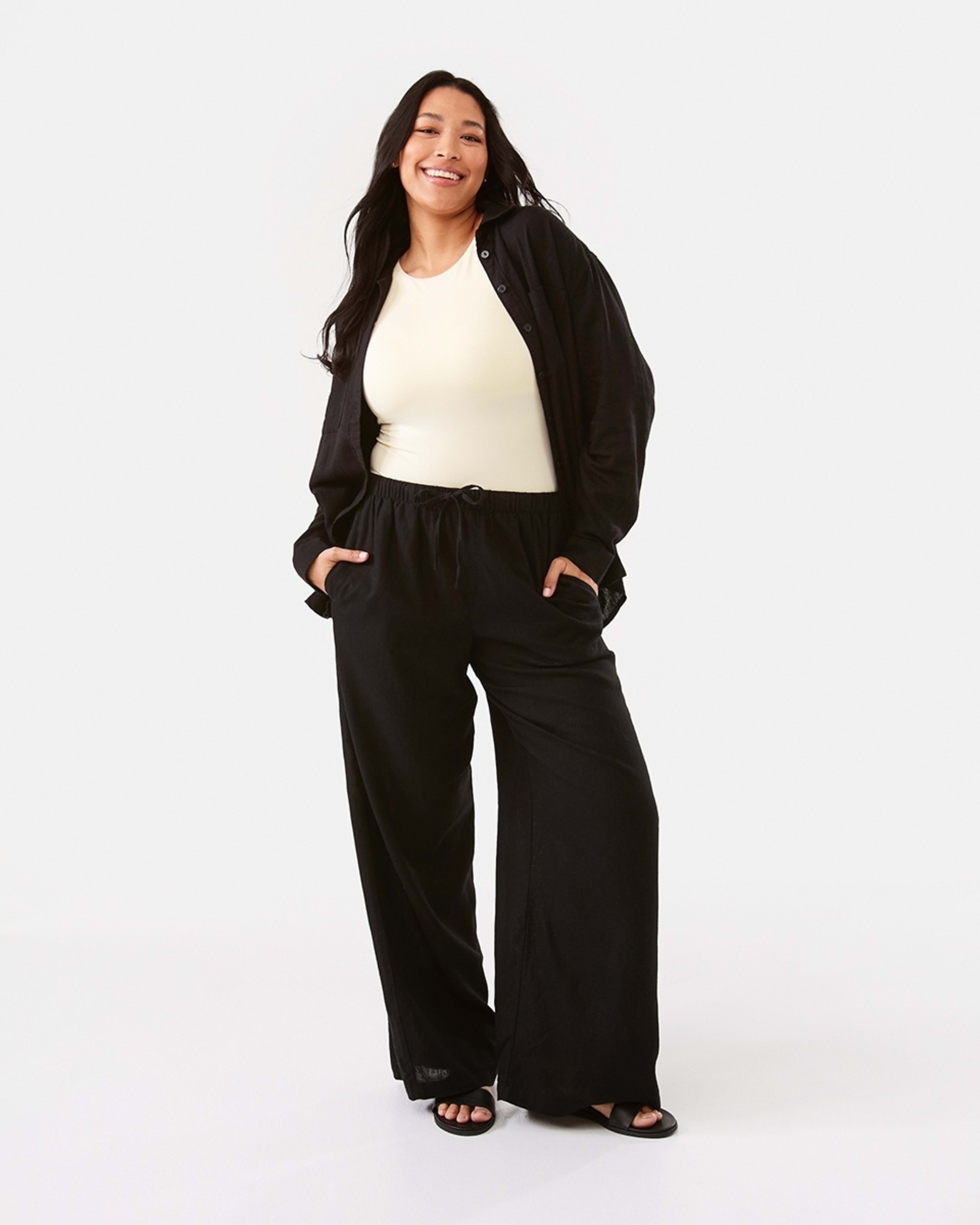3 Long Sleeve Linen Blend Shirt Black, 3 of 9