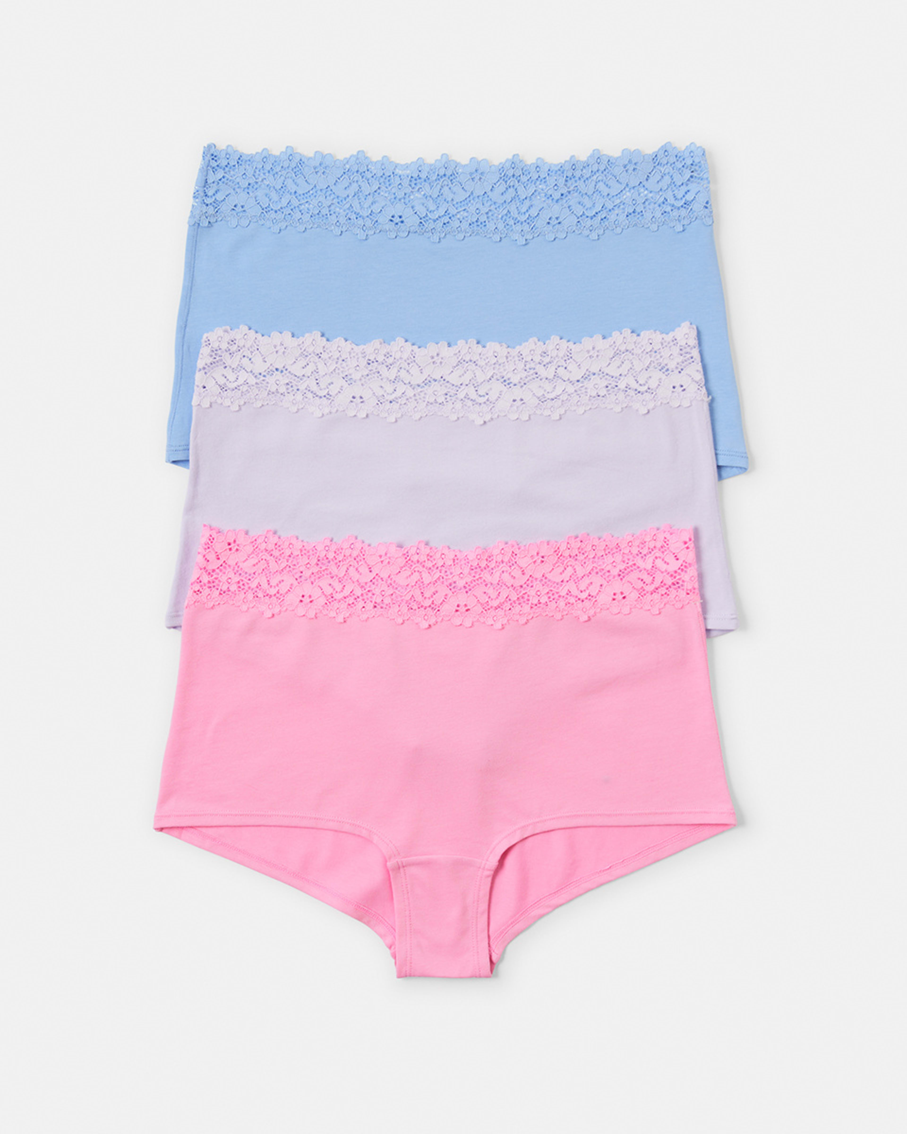 1 3 Pack Cotton Lace Boyleg Briefs Ff Bl Hy