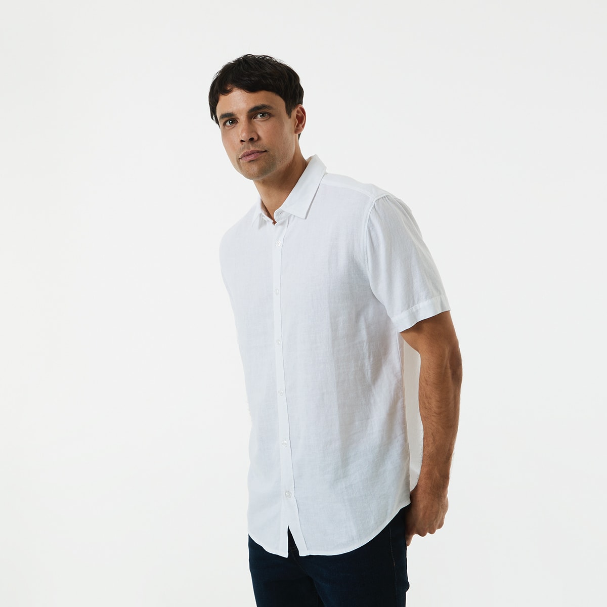 Short Sleeve Solid Linen Blend Shirt - Kmart