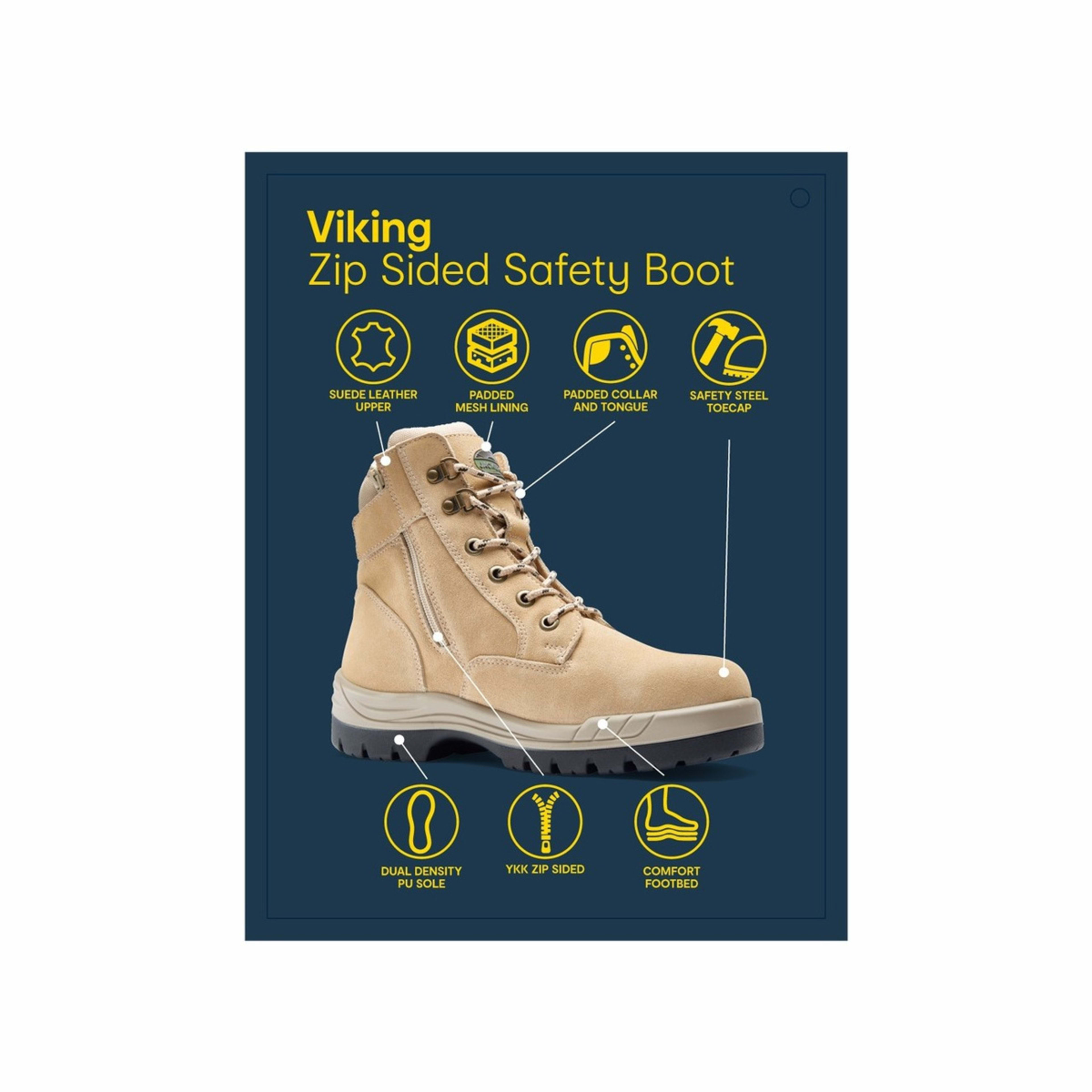 3 Side Zip Viking Work Boots Beige Sand, 3 of 3
