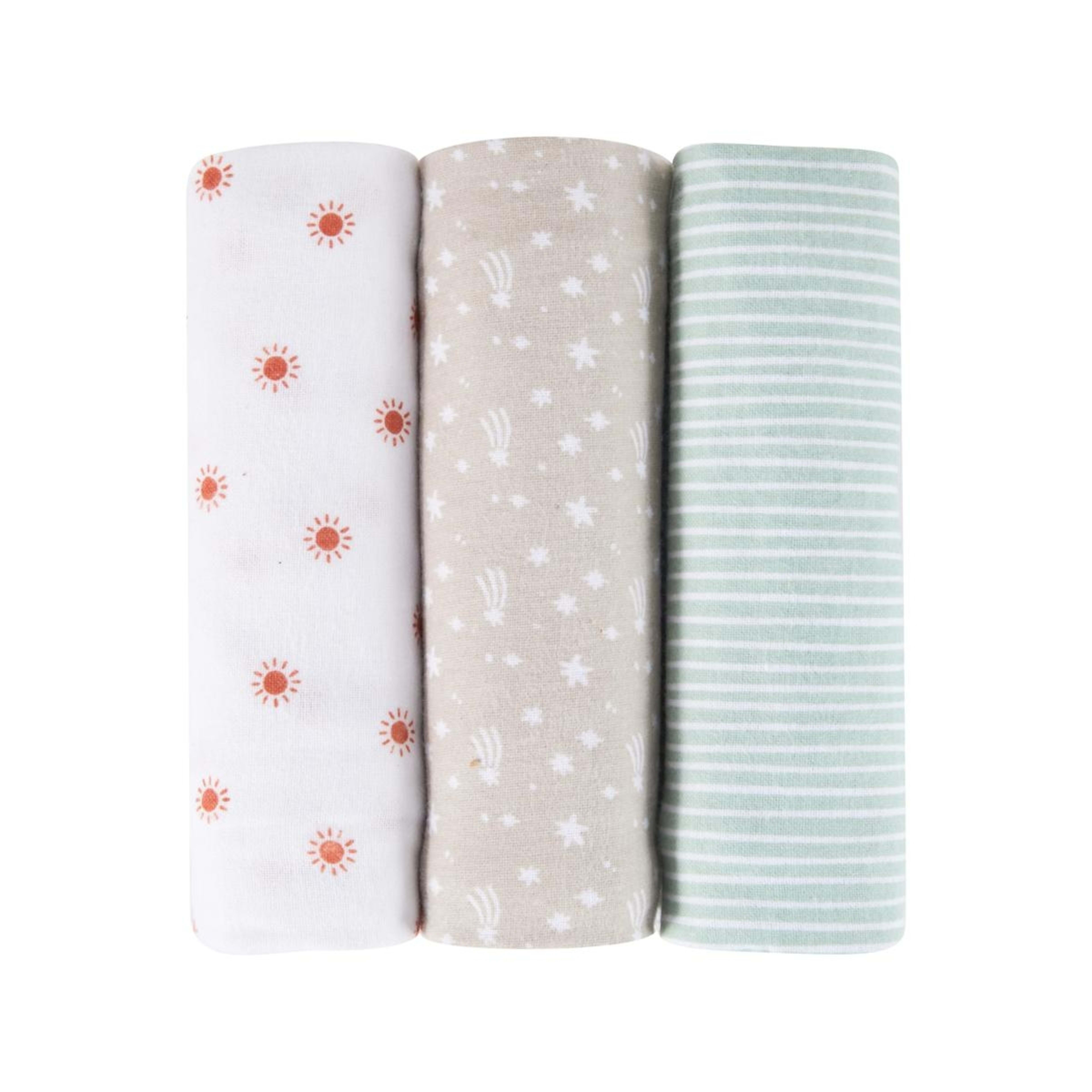 3 3 Pack Cotton Flannelette Wraps - Stars, 3 of 7