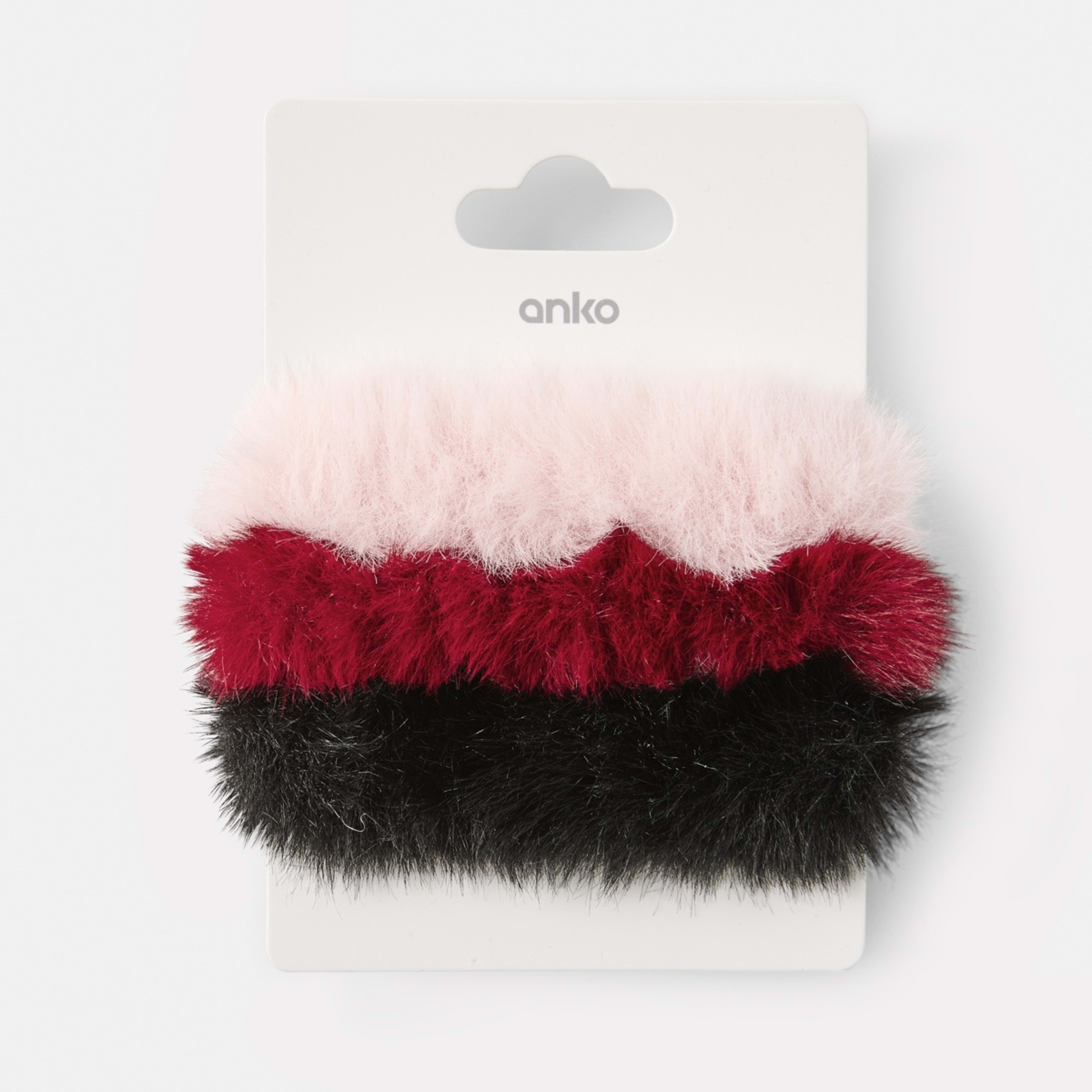 5 3 Pack Faux Fur Hair Scrunchie - Red, Pink and Black, 5 of 5