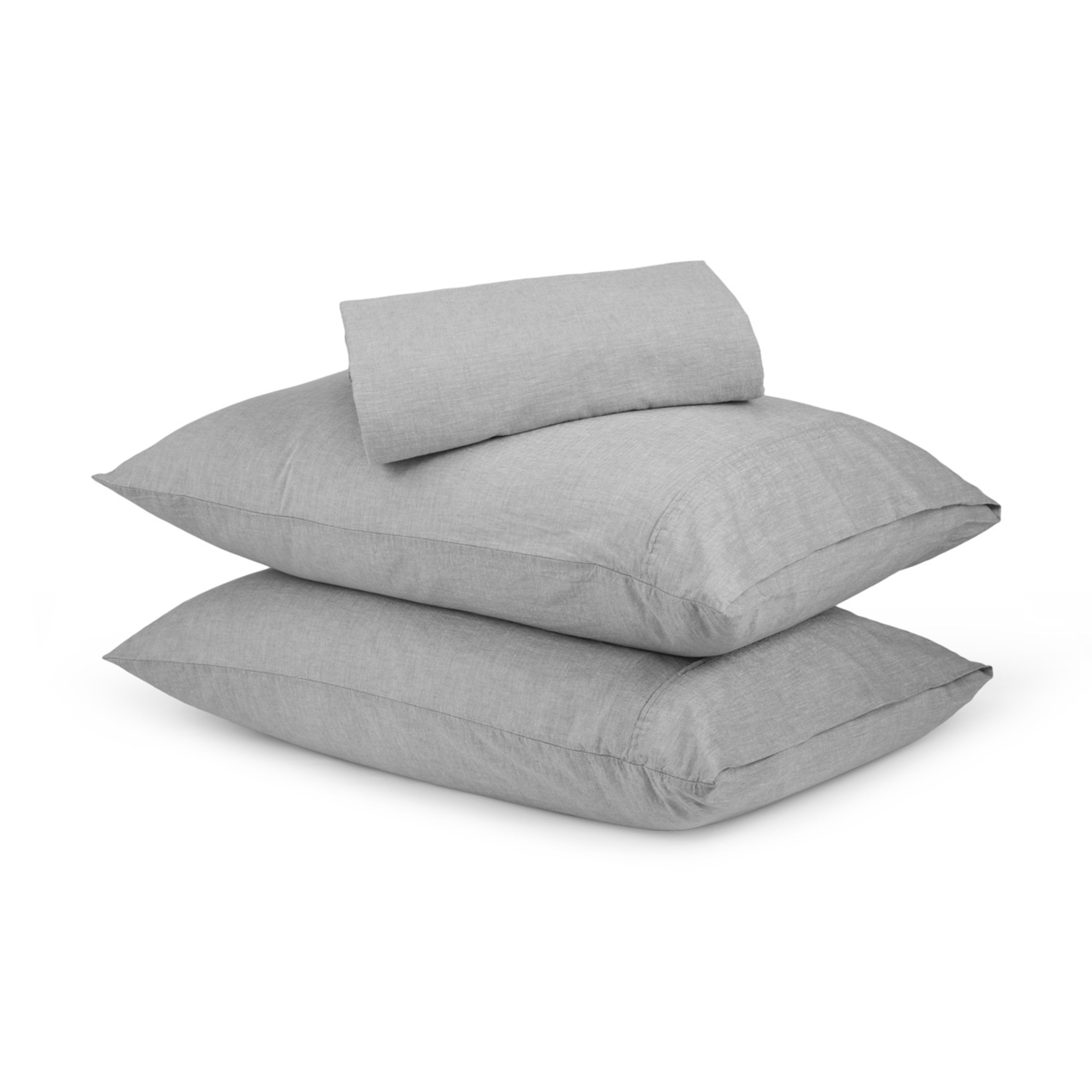 1 Stonewashed Chambray Cotton Sheet Set - Double Bed, Grey, 1 of 7