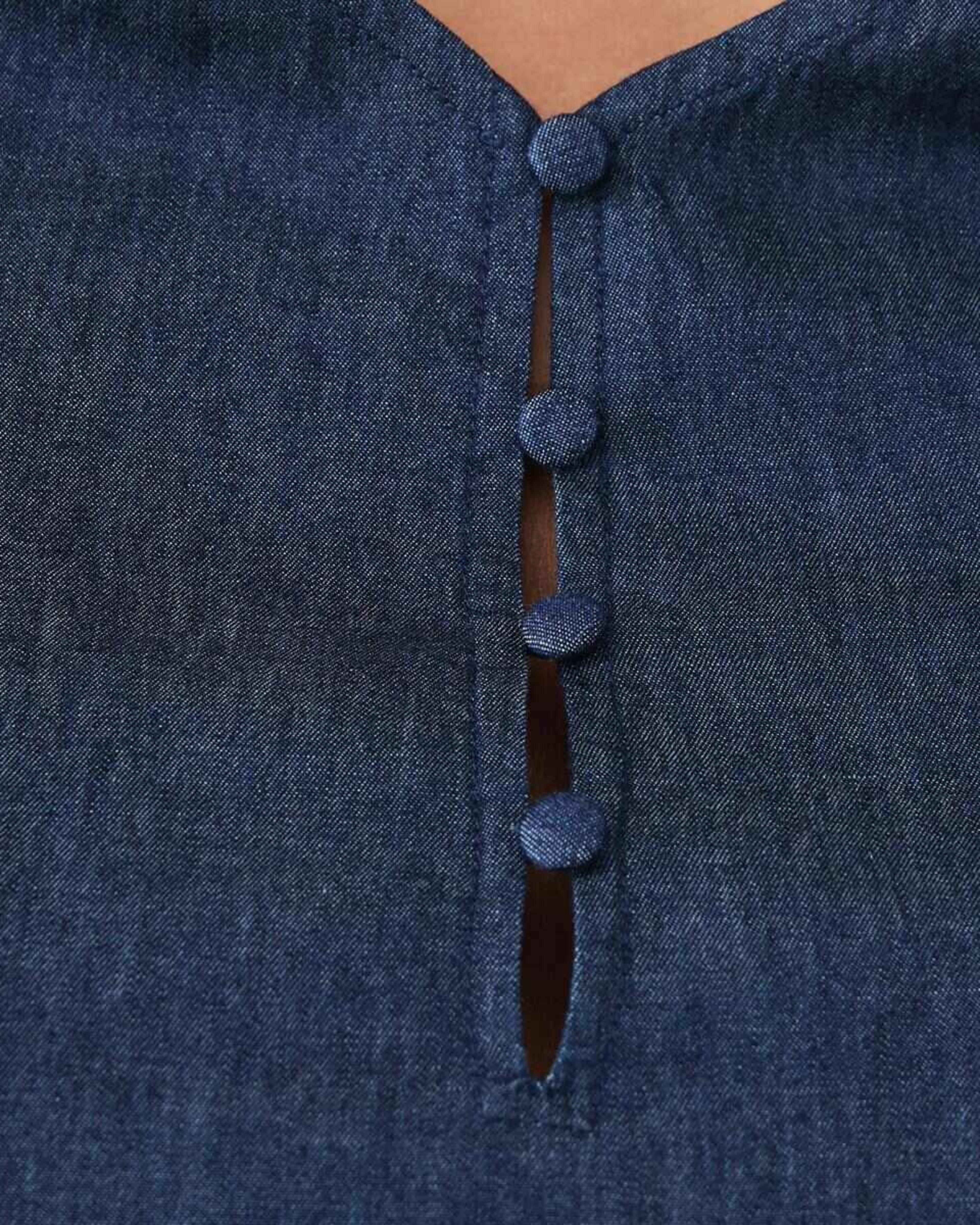 5 Curve Long Sleeve Shirred Shoulder Top DARK DENIM WASH, 5 of 6