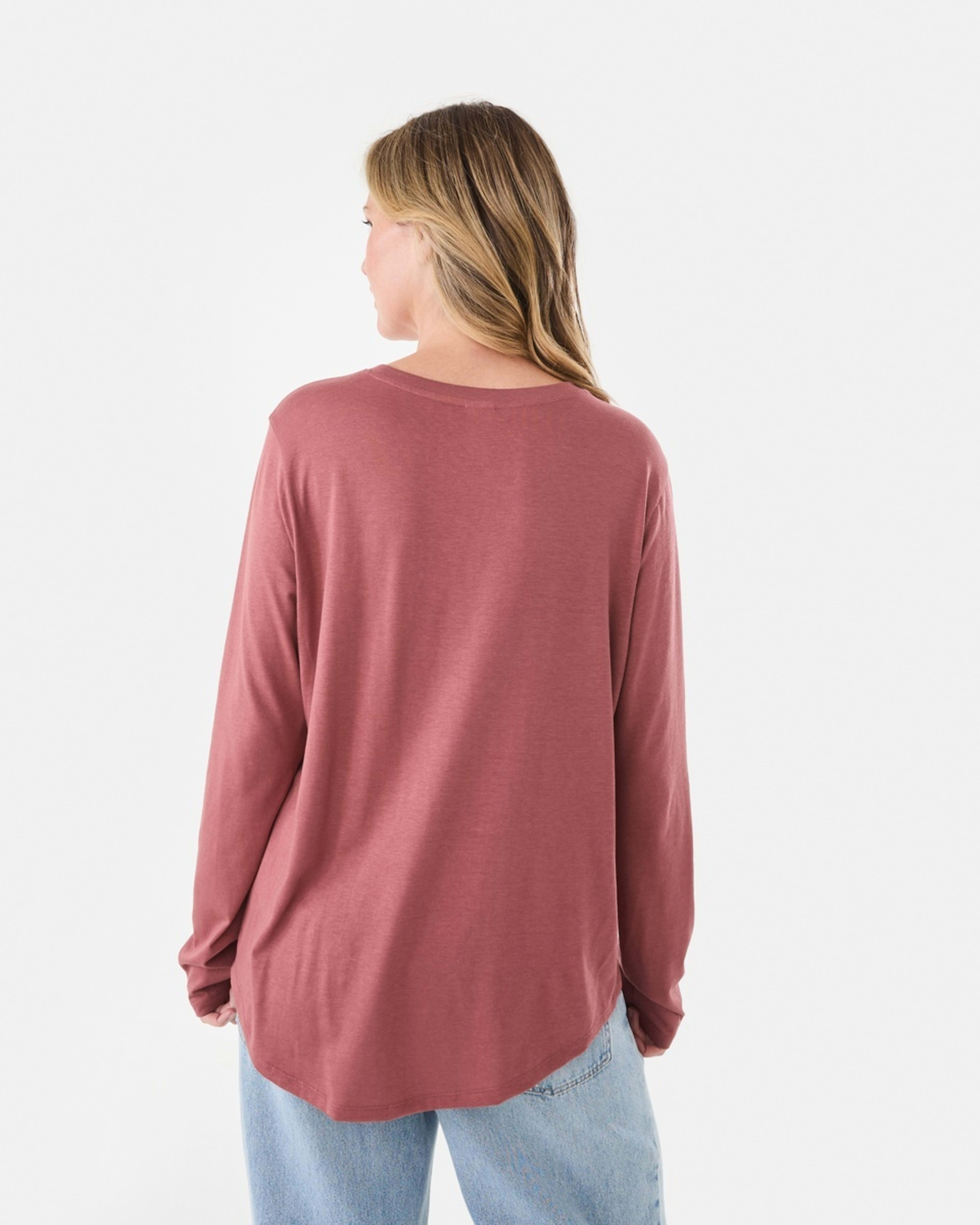 3 Long Sleeve Cotton Modal T-shirt DRIED RED, 3 of 5