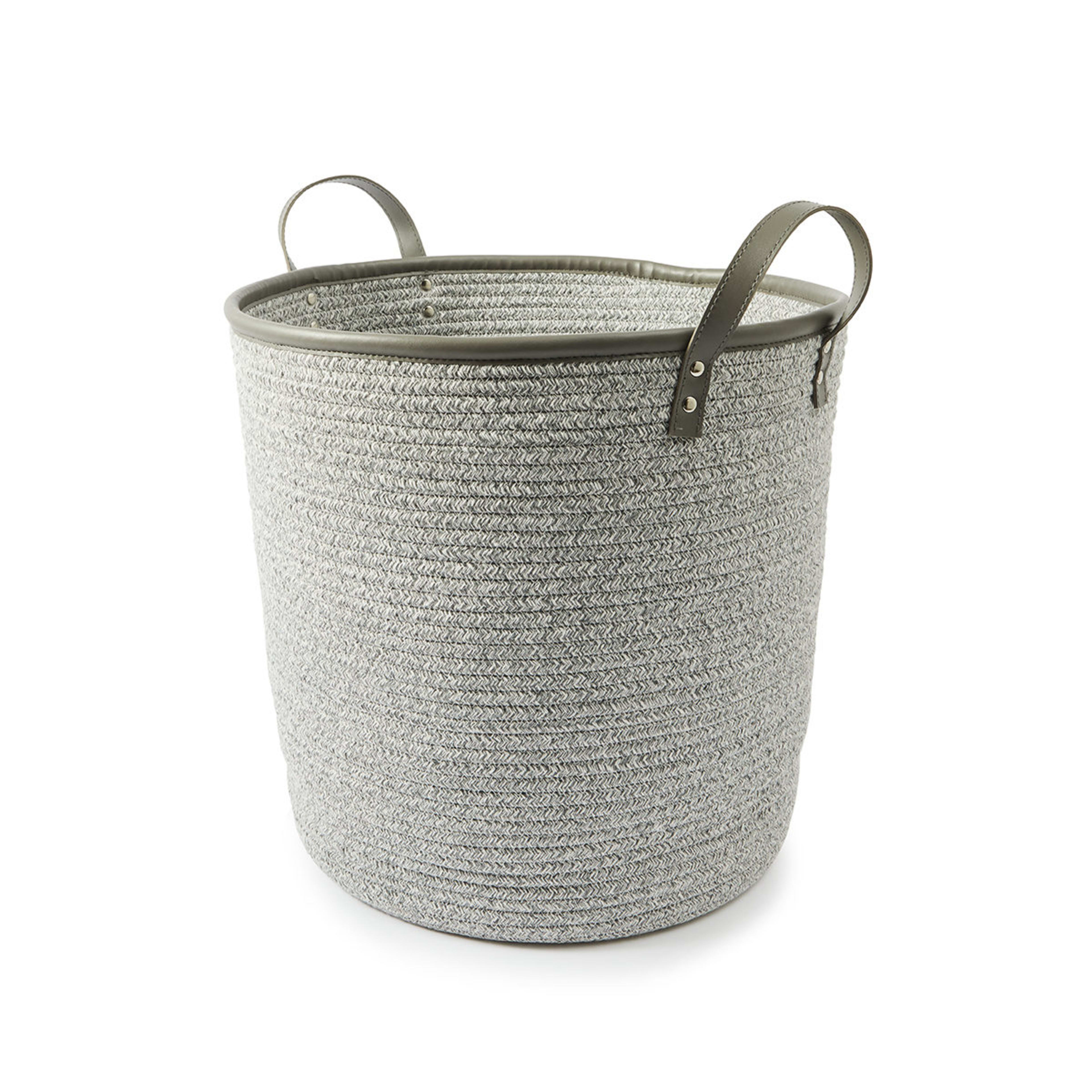 1 Cotton Rope Basket with Faux Leather Handles - Grey, 1 of 6