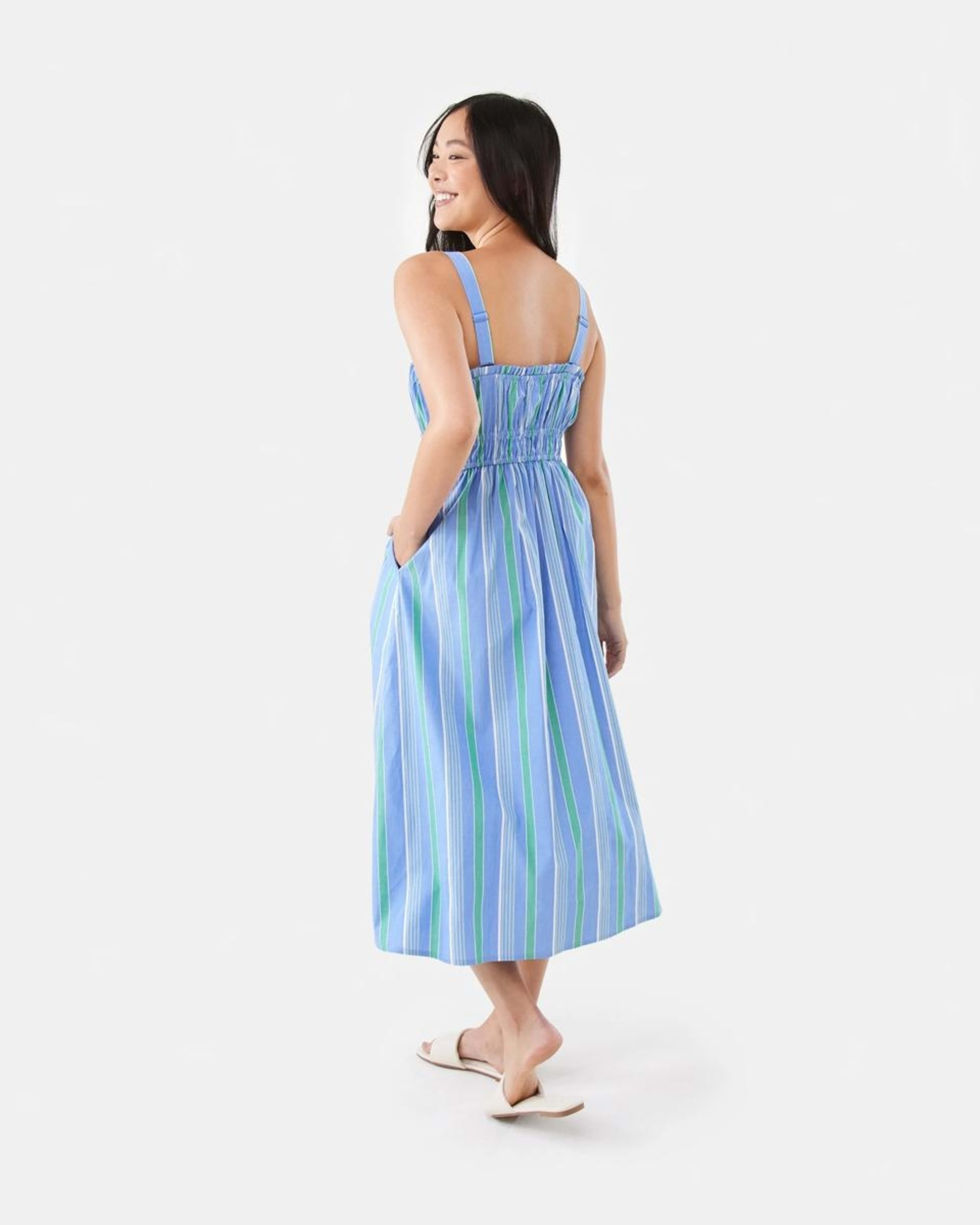 3 Sleeveless Poplin Tie Midi Dress POP STRIPE BLUE MARINE, 3 of 7