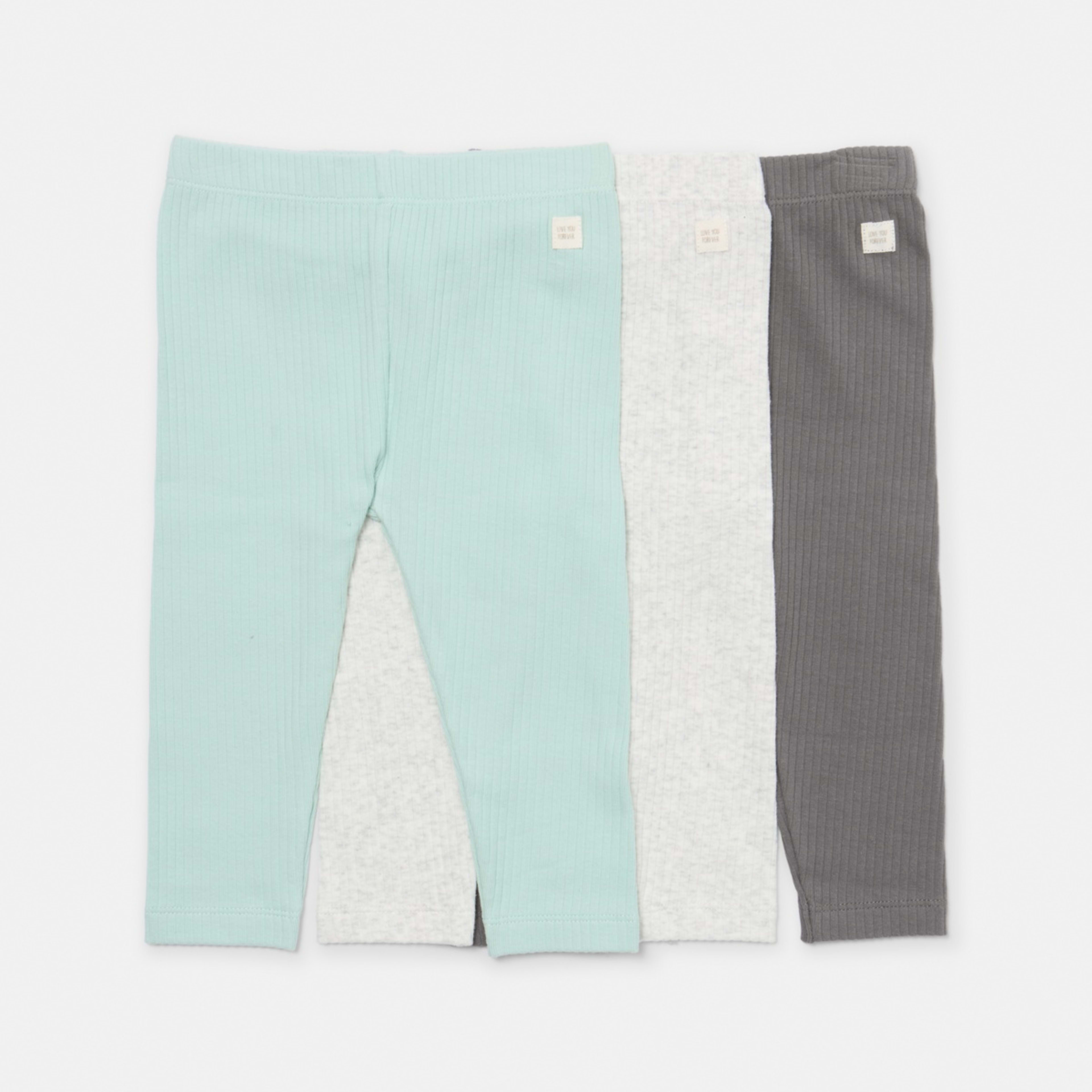 1 3 Pack Rib Leggings Green Grey 3pk, 1 of 8