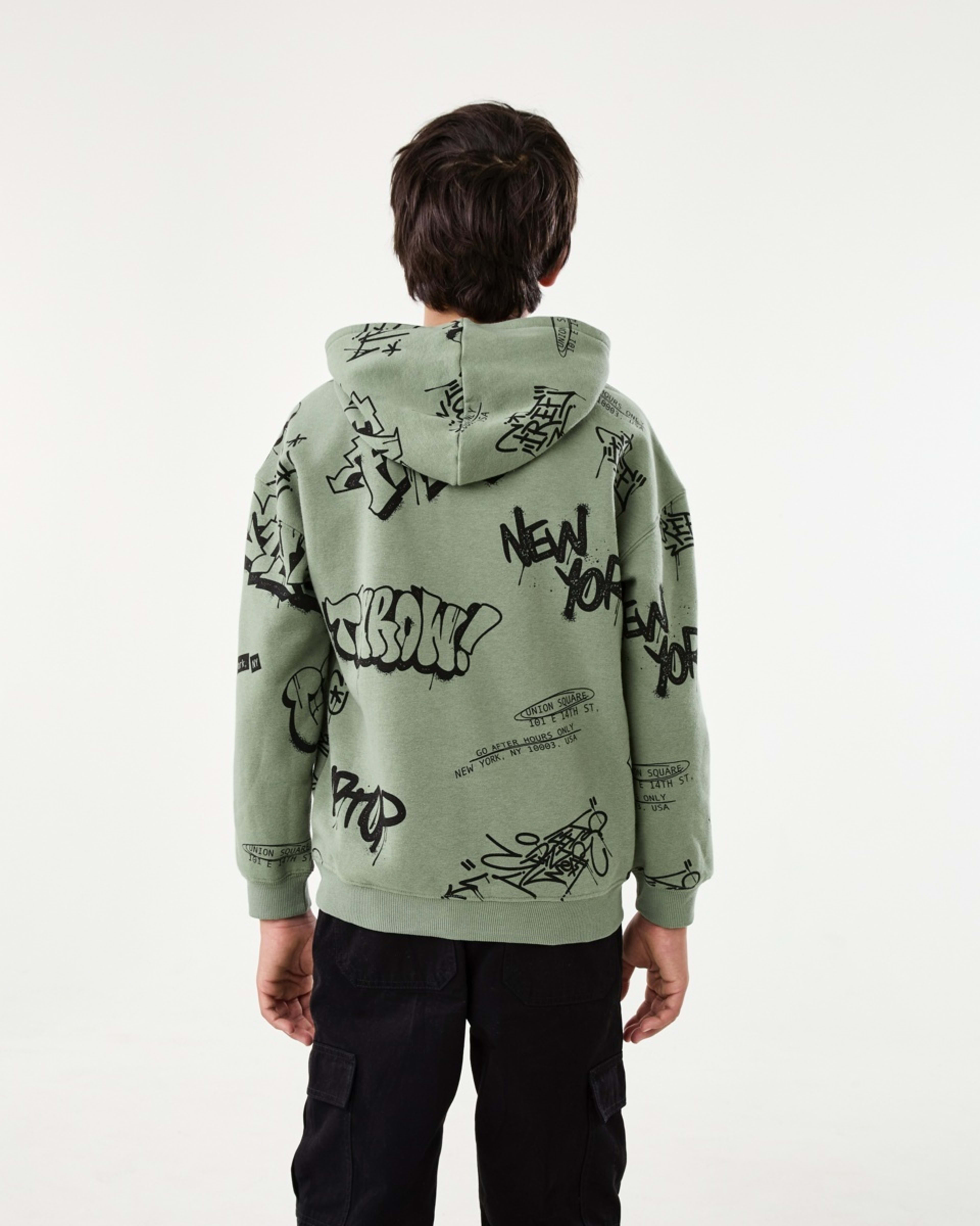 2 Print Pullover Hoodie With Pocket Grn Grfiti, 2 of 9