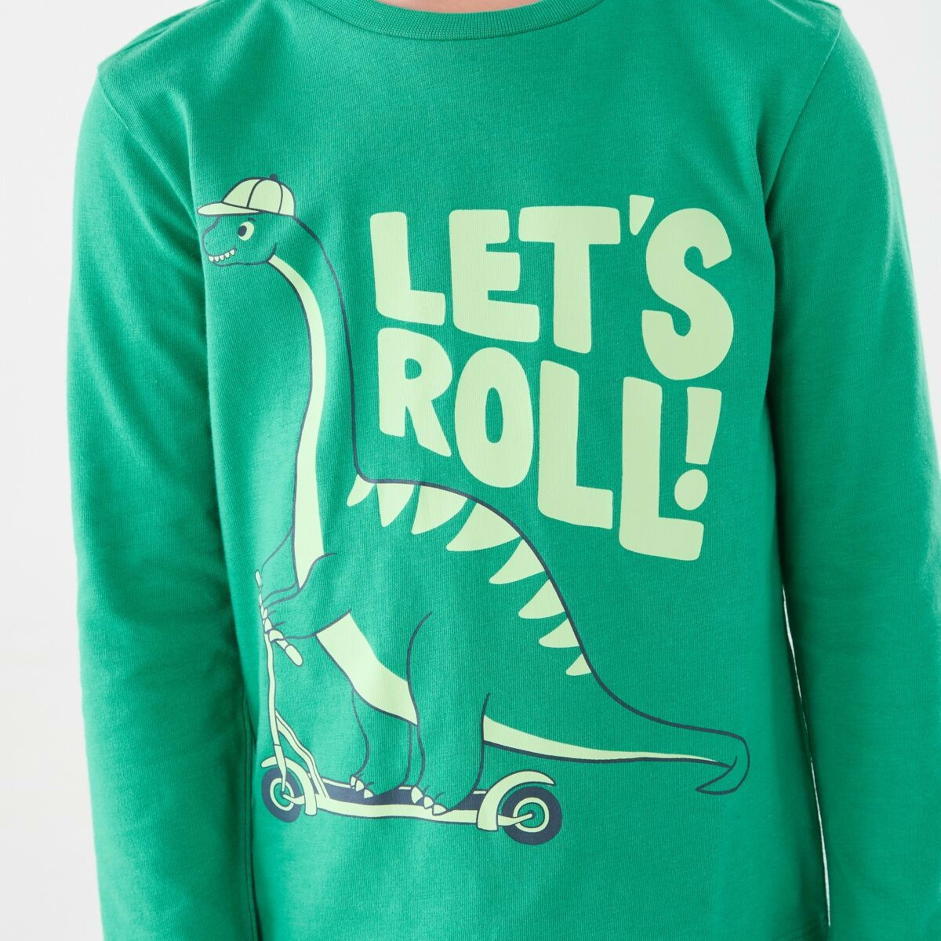 4 Long Sleeve Print T-shirt Dino Roller Green, 4 of 8