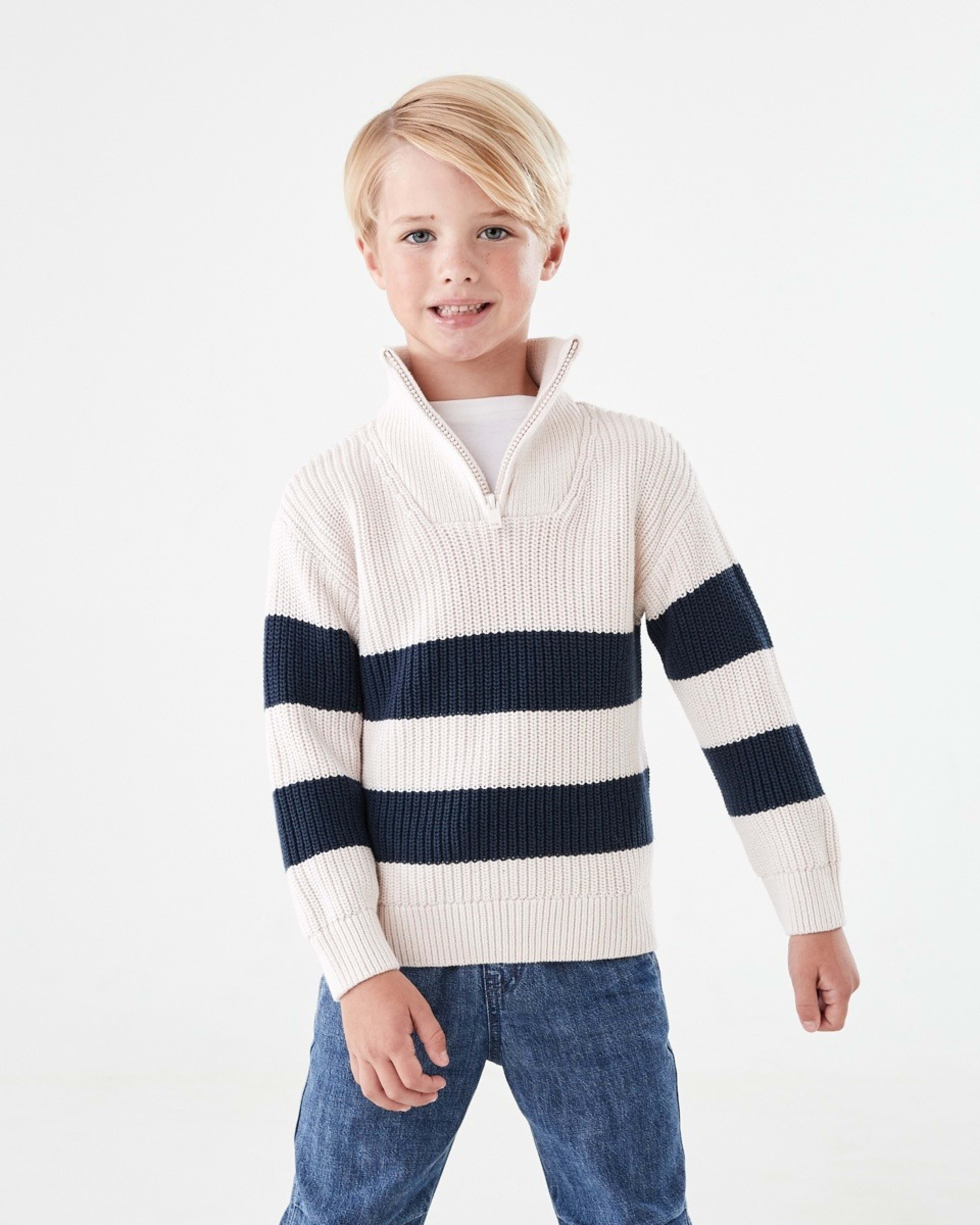1 Funnel Neck Knit Top Bge Stripe