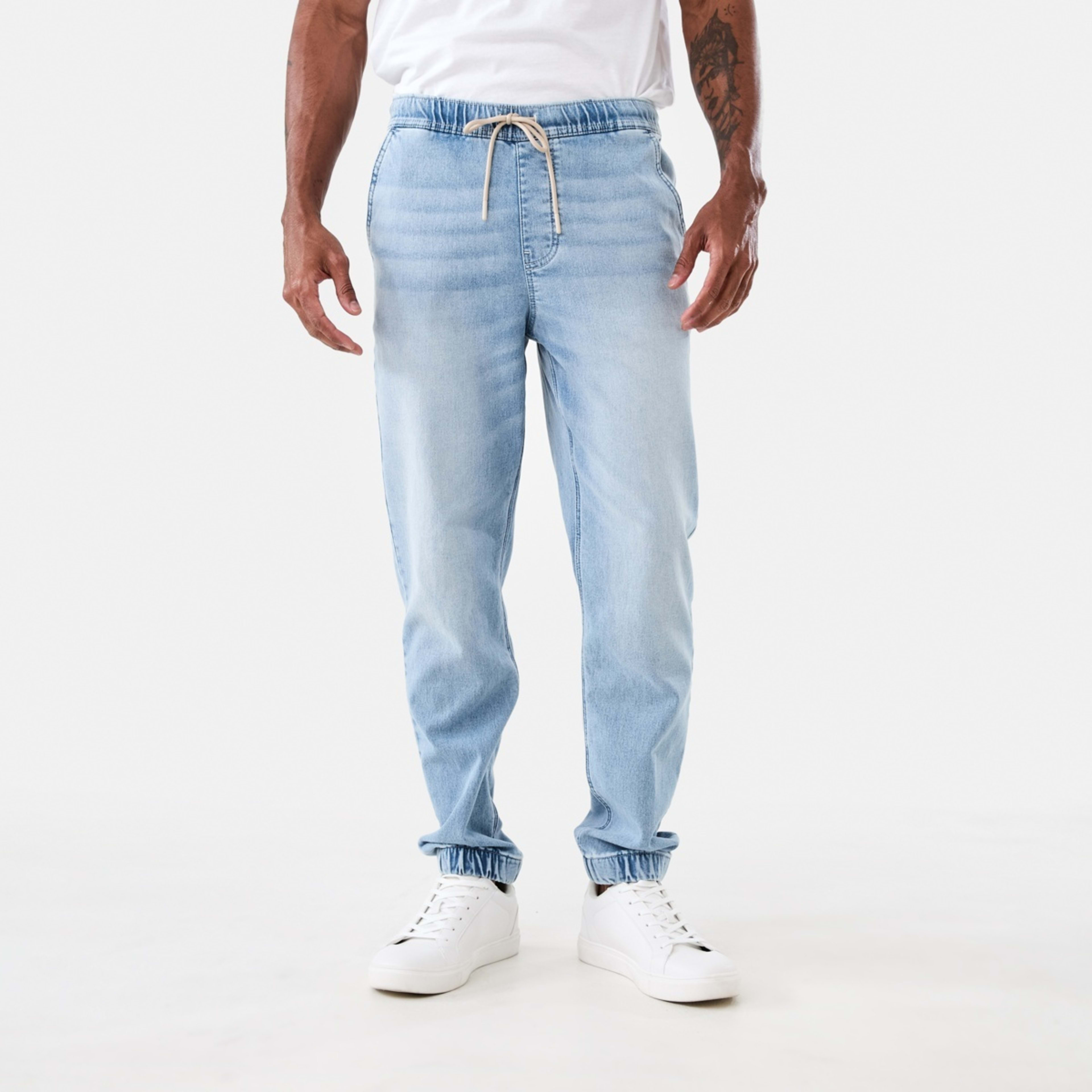 1 Cuffed Denim Joggers Light Wash, 1 of 5
