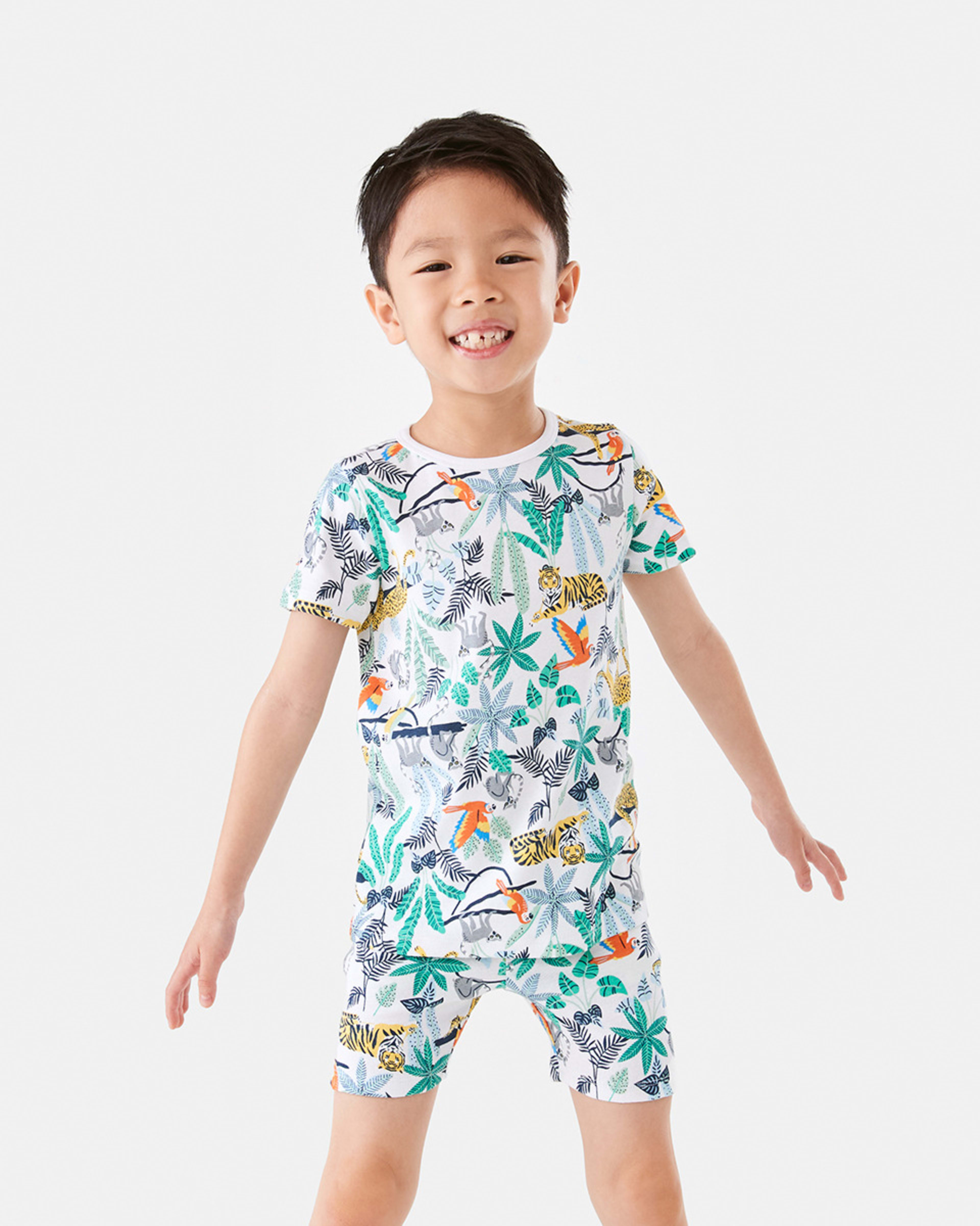 1 Short Sleeve Rib Knit Pyjama Set Multijungl, 1 of 10