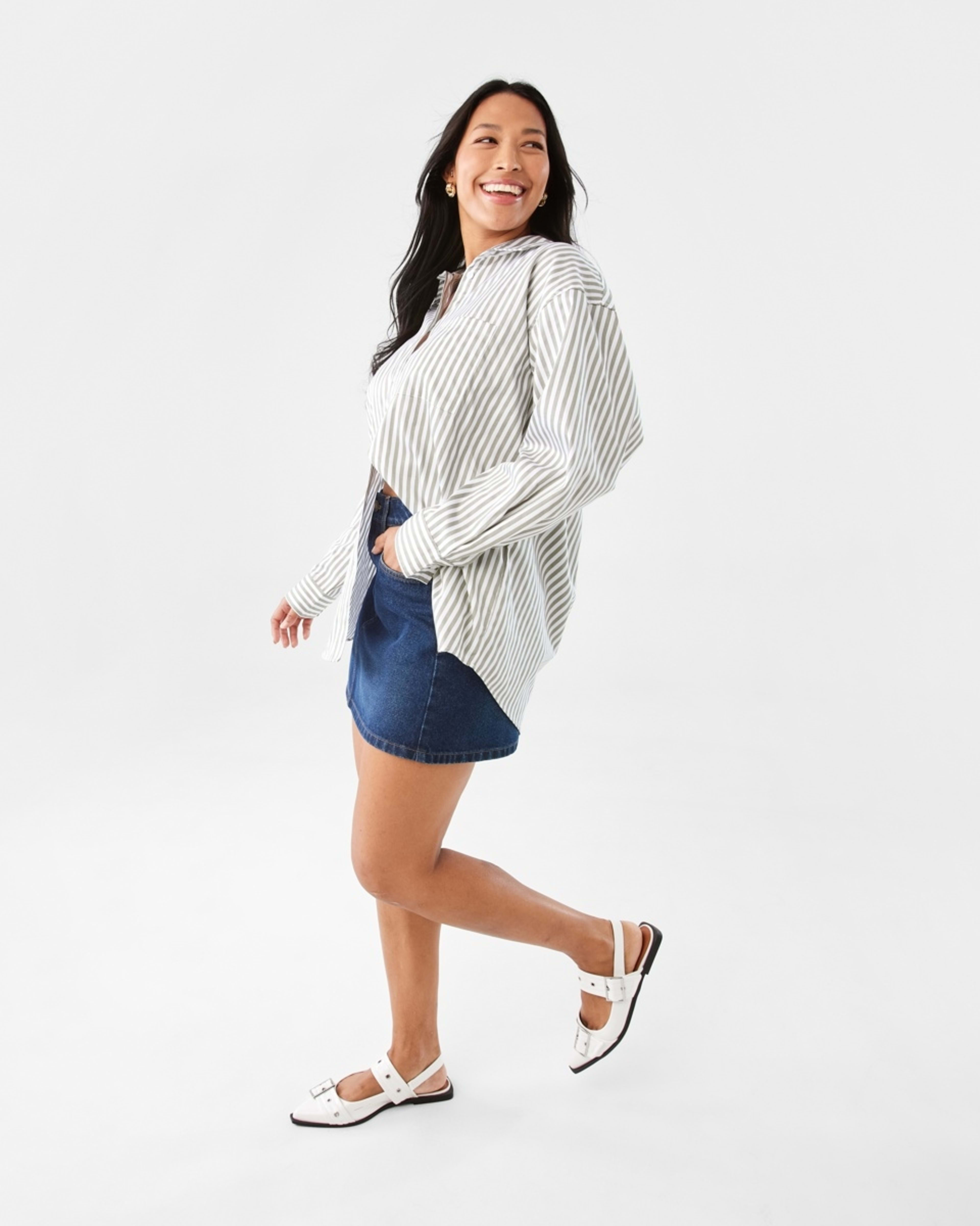 4 Long Sleeve Boyfriend Shirt Grey Strp, 4 of 8