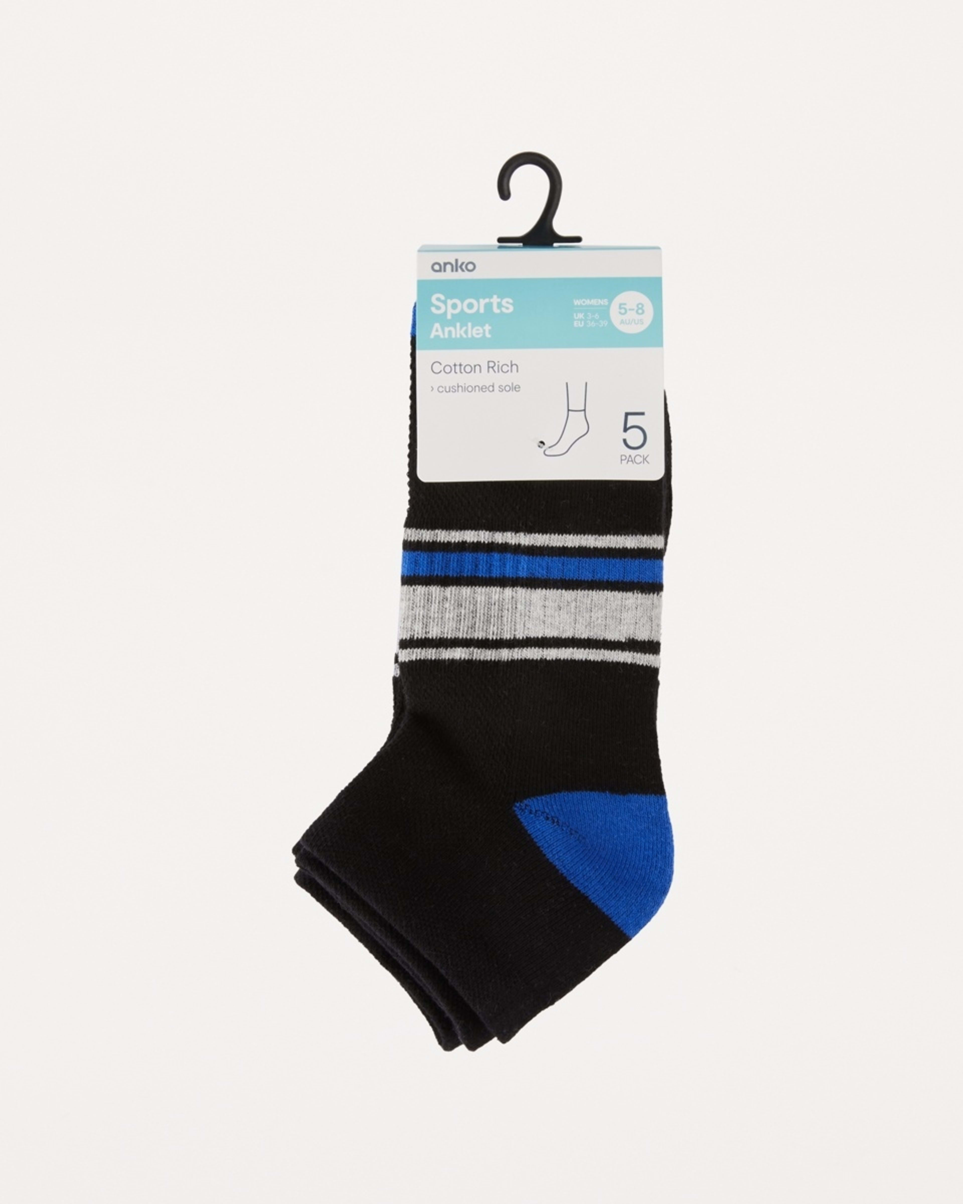 3 5 Pack Active Anklet Socks with Arch Support BLUE, BLACK, 3 of 3
