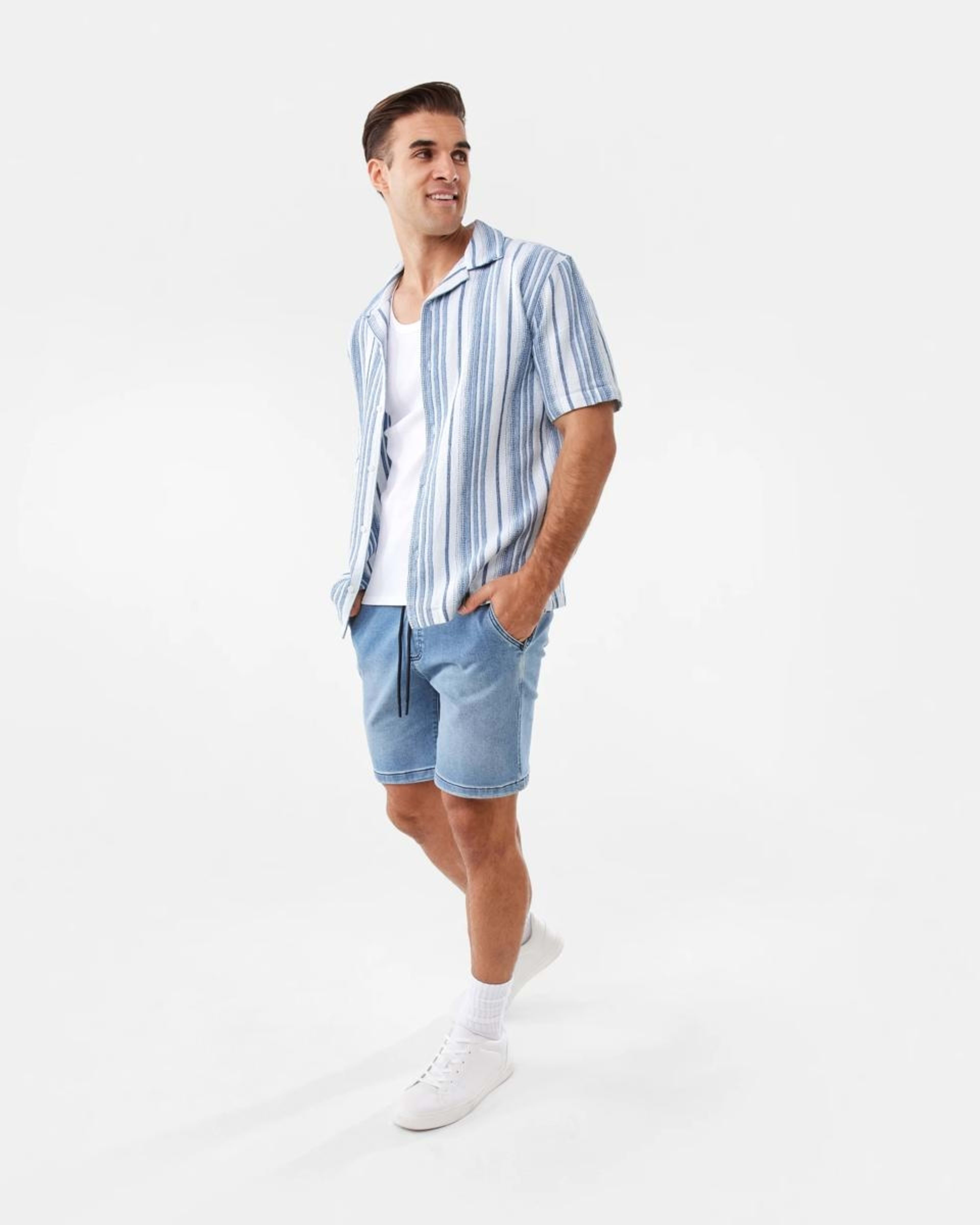 3 Short Sleeve Textured Stripe Shirt VAM STRIPE BLUE, 3 of 7