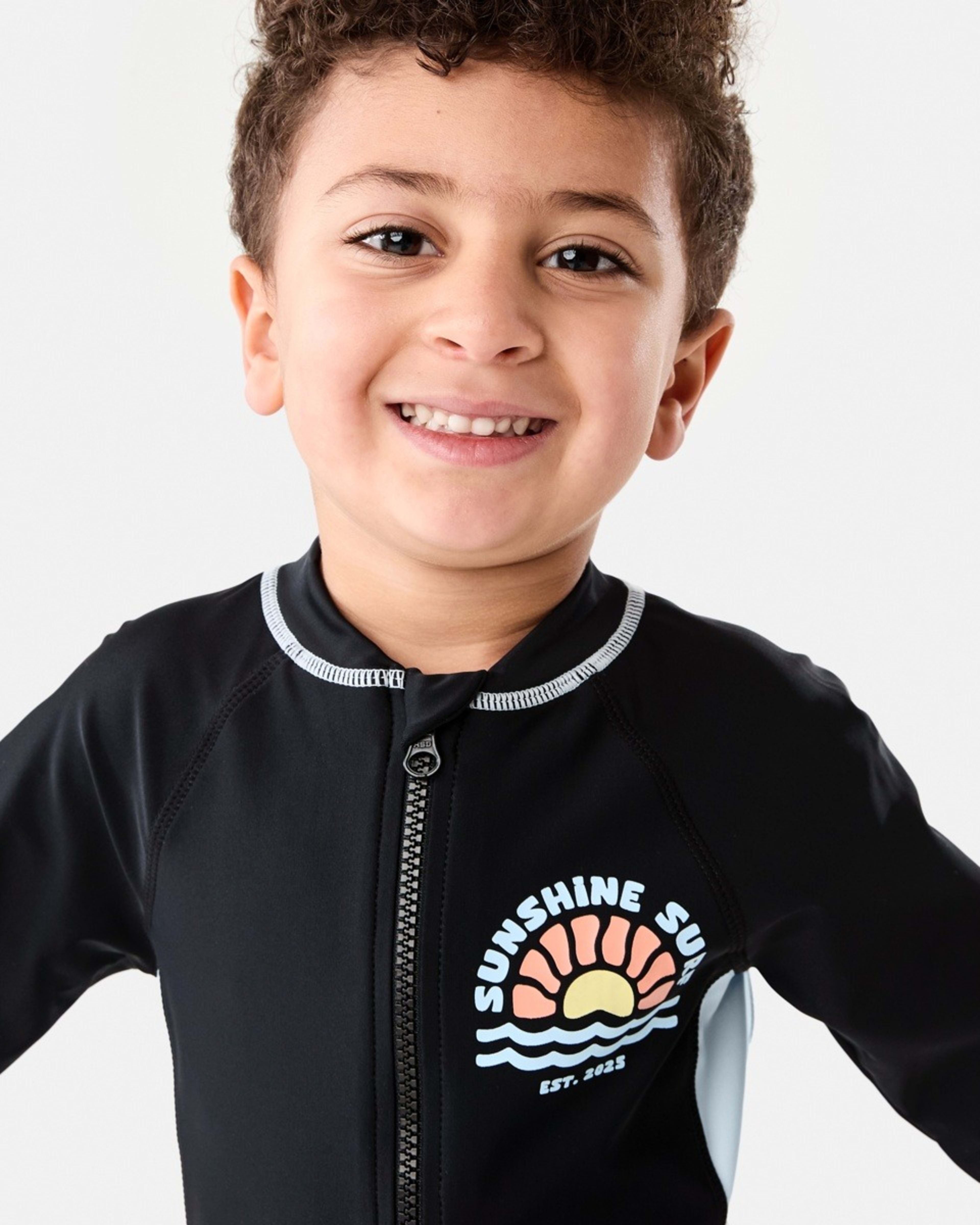 3 Long Sleeve Colour Block Swimsuit SUNSHINE SURF BLACK, 3 of 8