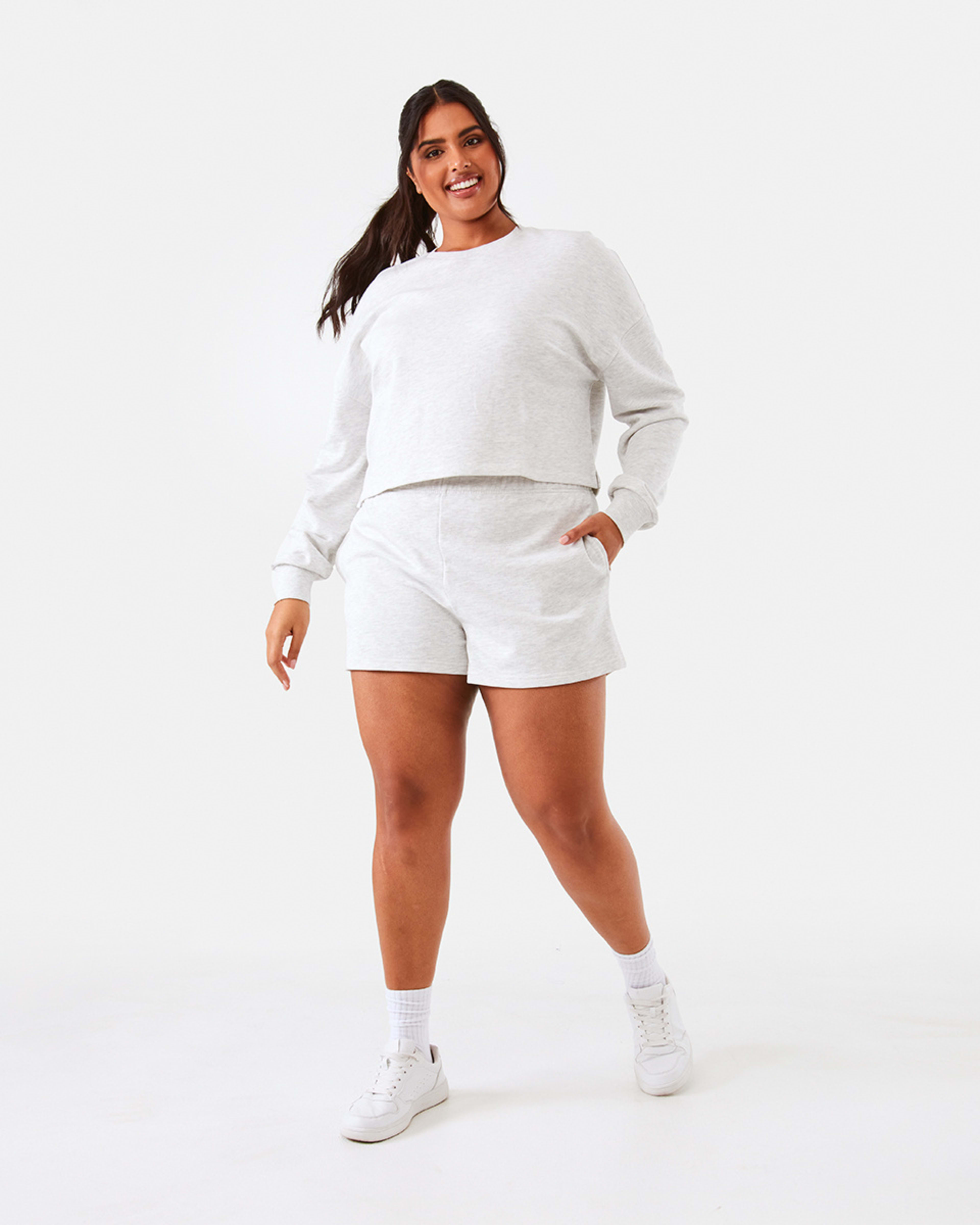 4 Active Womens Cropped Crew Neck Relaxed Sweatshirt White Marl, 4 of 10